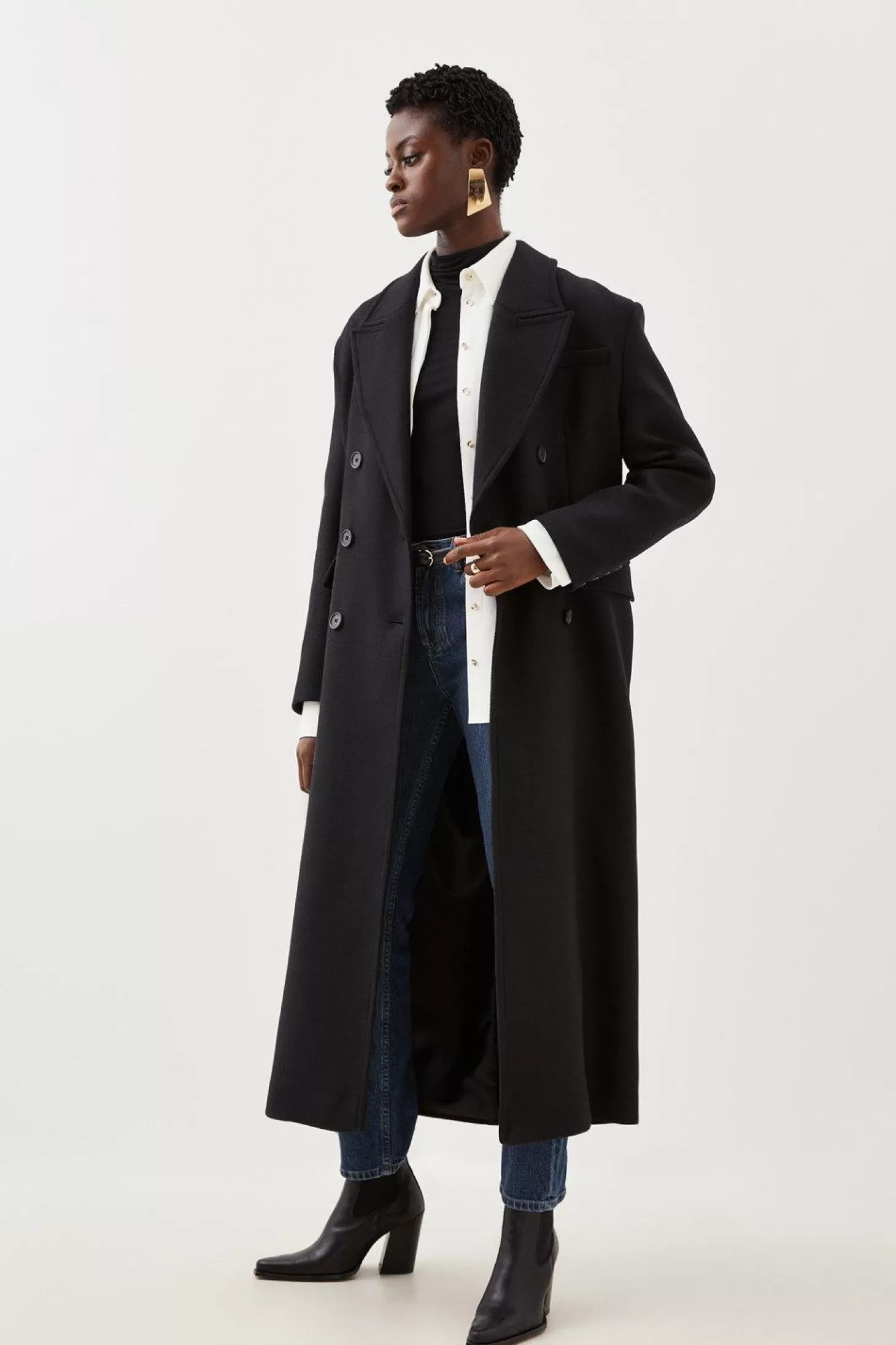 Karen Millen Italian Wool Blend Oversized Strong Shoulder Double Breasted Coat