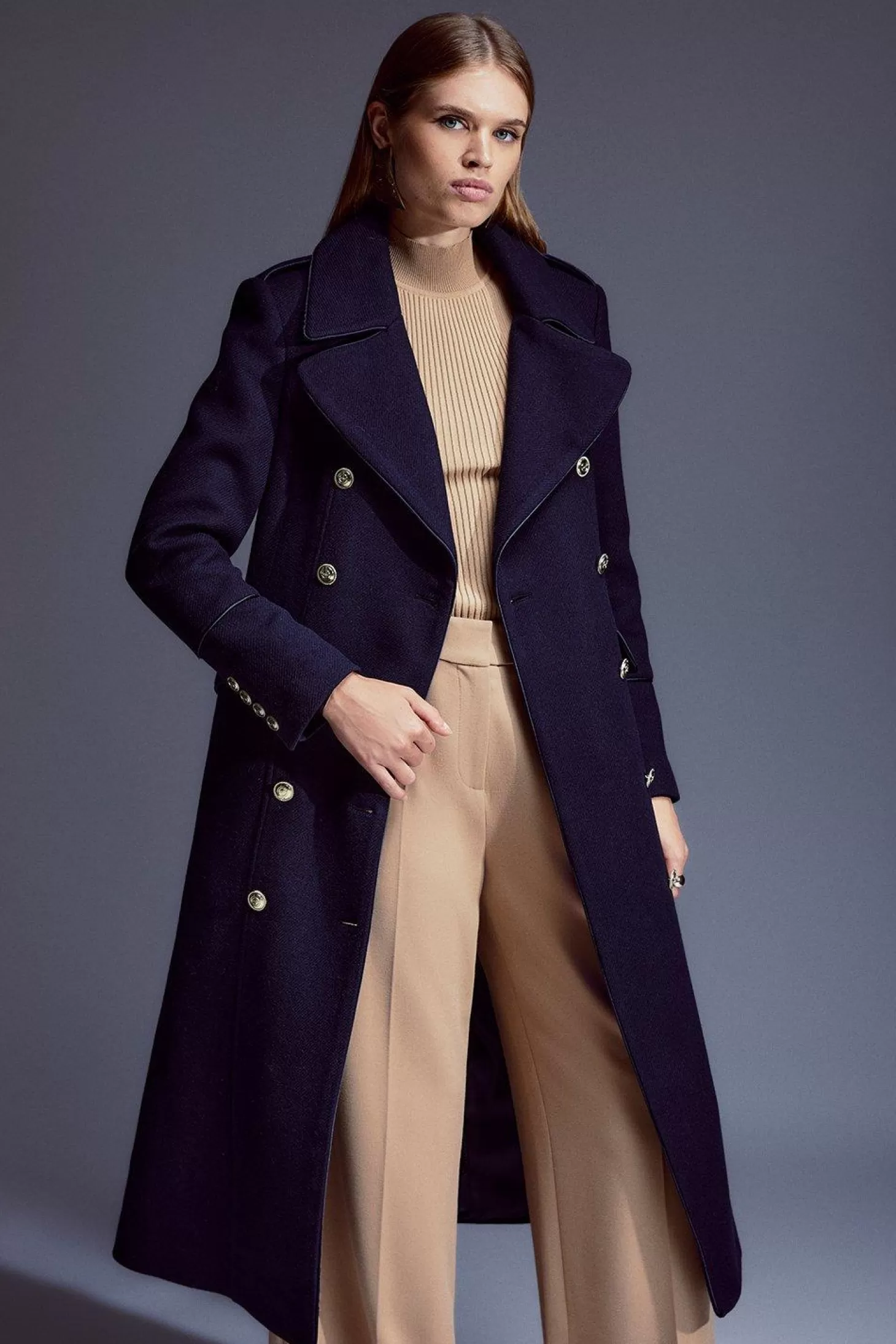 Karen Millen Italian Wool Double Breasted Midi Coat