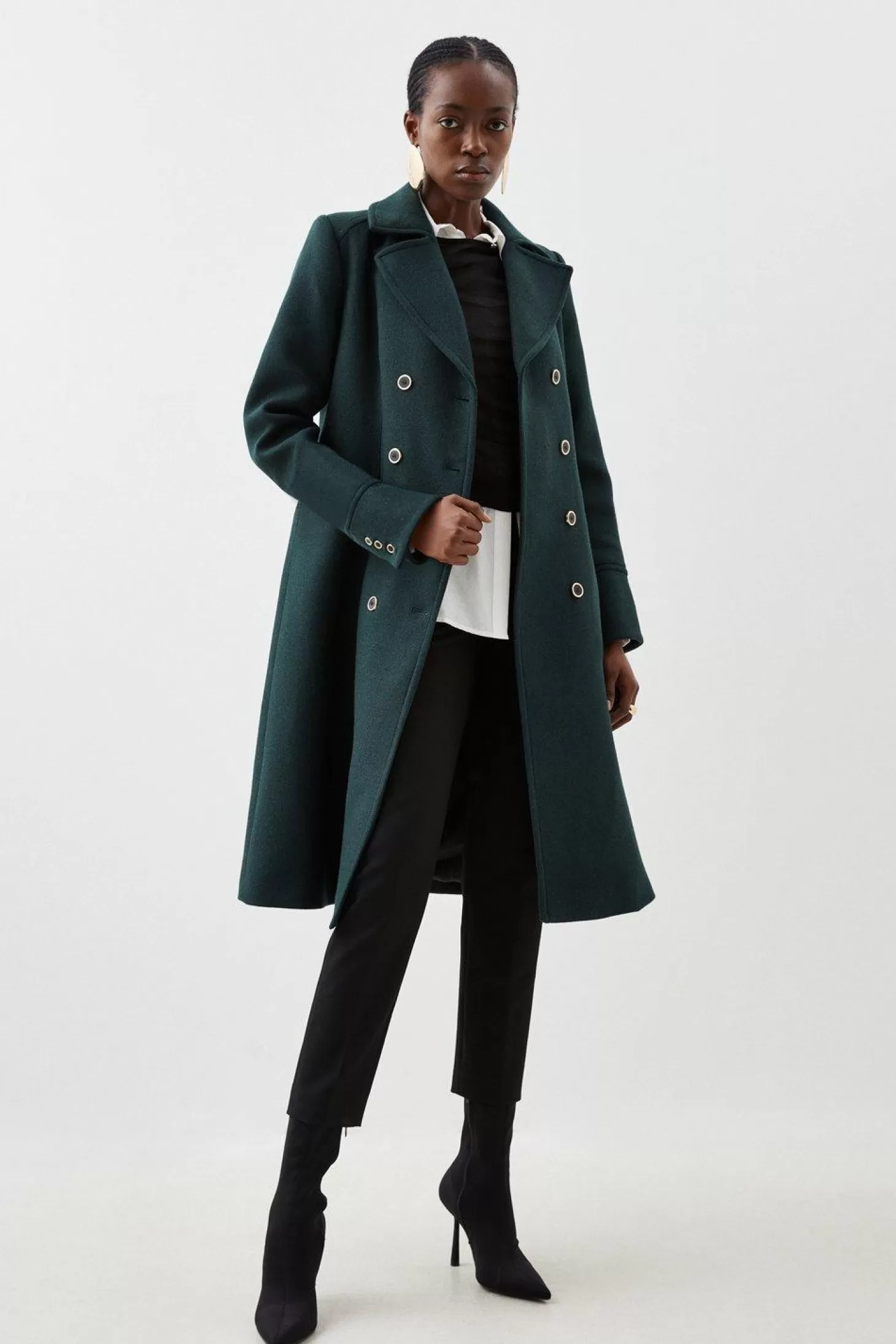 Karen Millen Italian Wool Mix Military Double Breasted Midi Coat