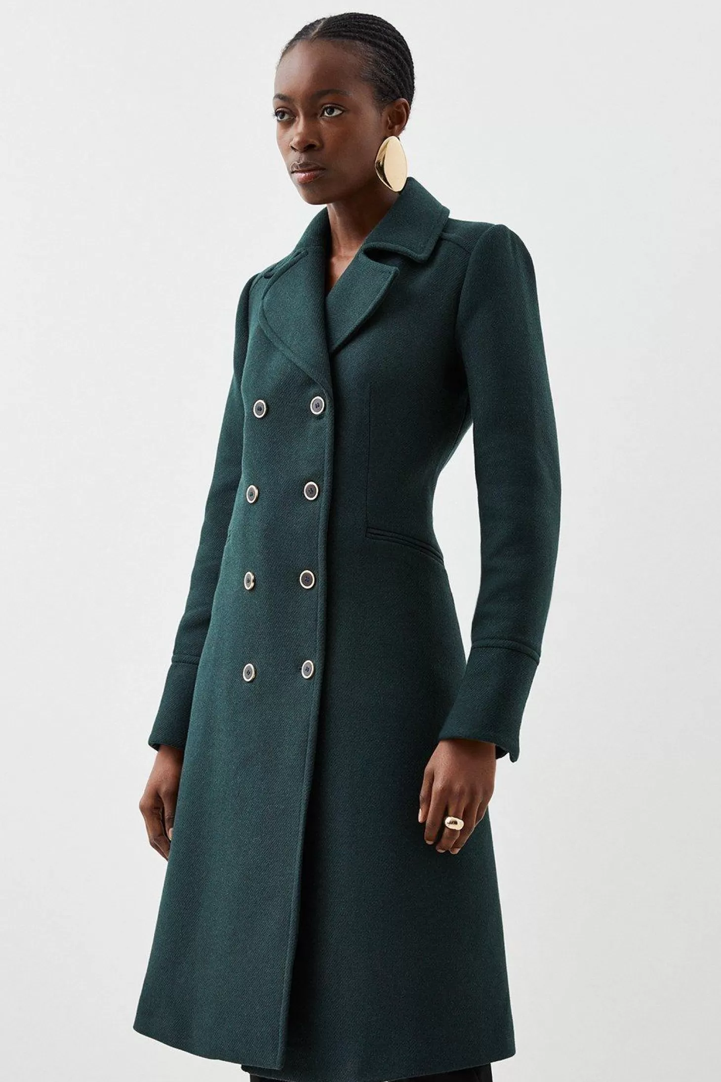 Karen Millen Italian Wool Mix Military Double Breasted Midi Coat