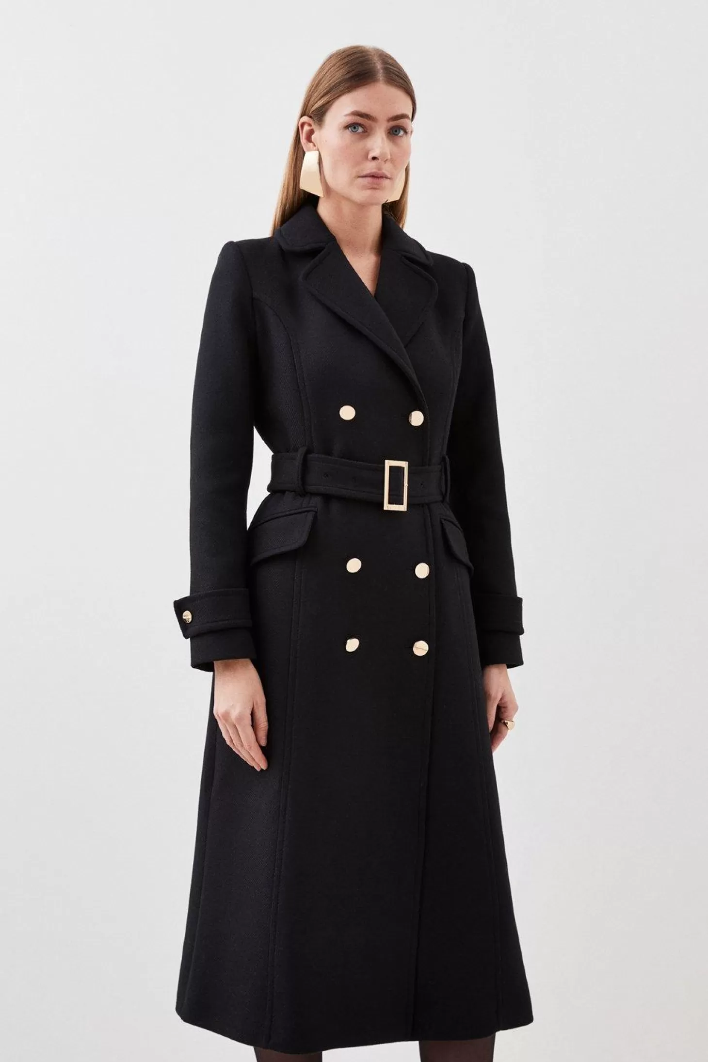 Karen Millen Italian Wool Stitch Detail Trench Coat