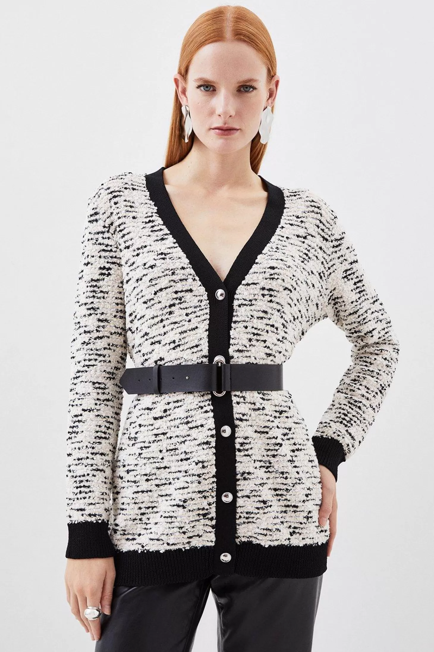 Karen Millen Jacquard Knit Belted Cardigan