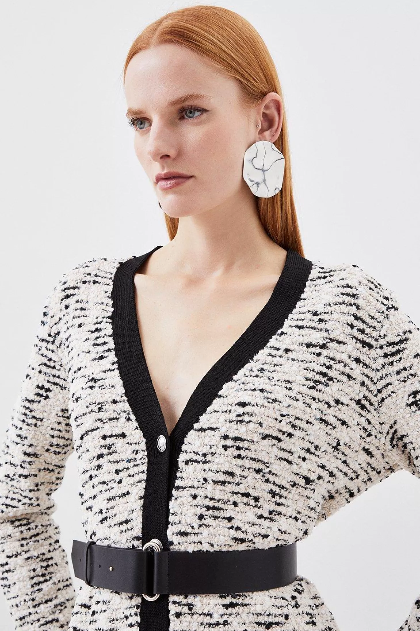 Karen Millen Jacquard Knit Belted Cardigan