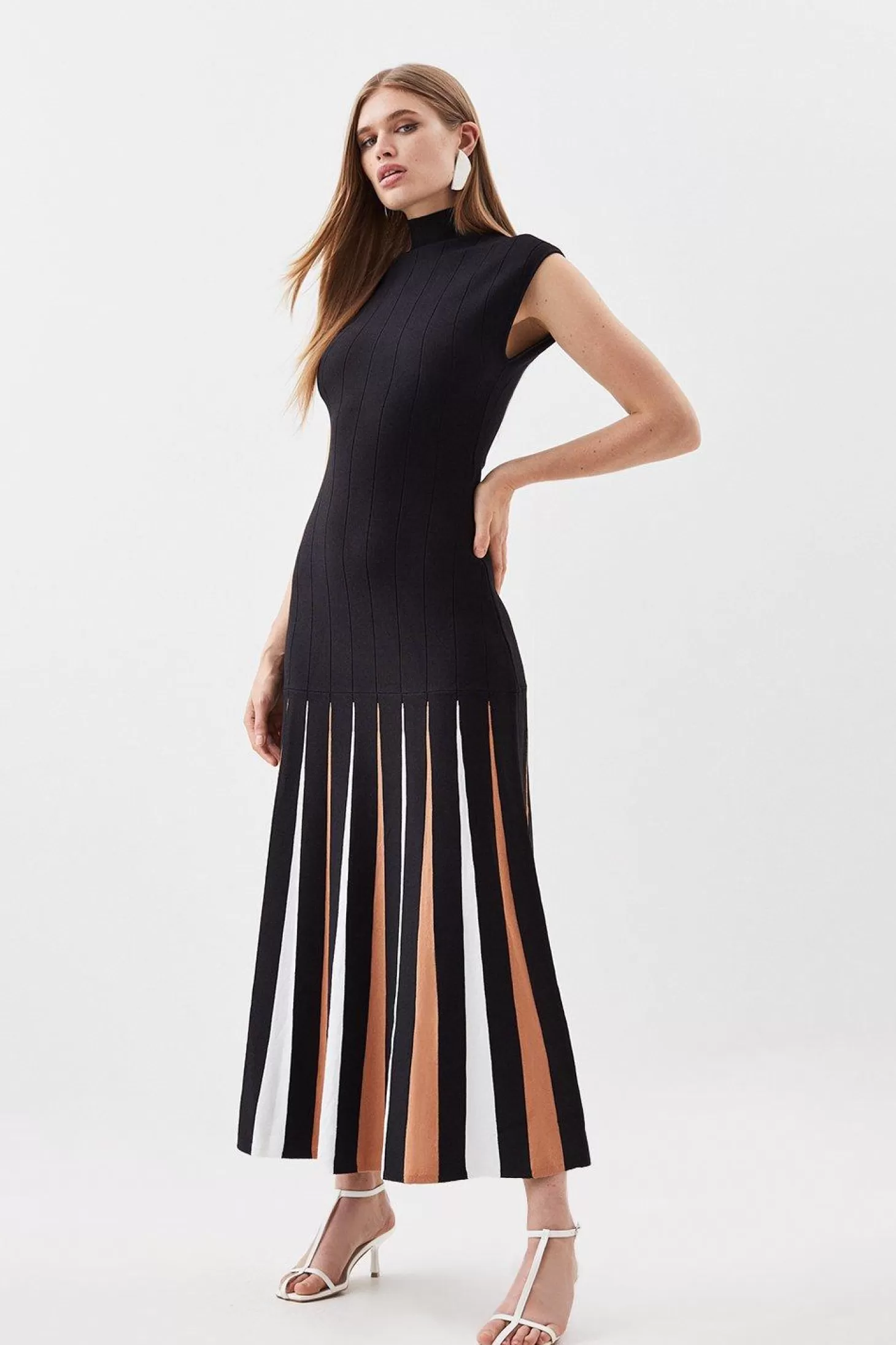 Karen Millen Jacquard Knit Pleated Midaxi Dress