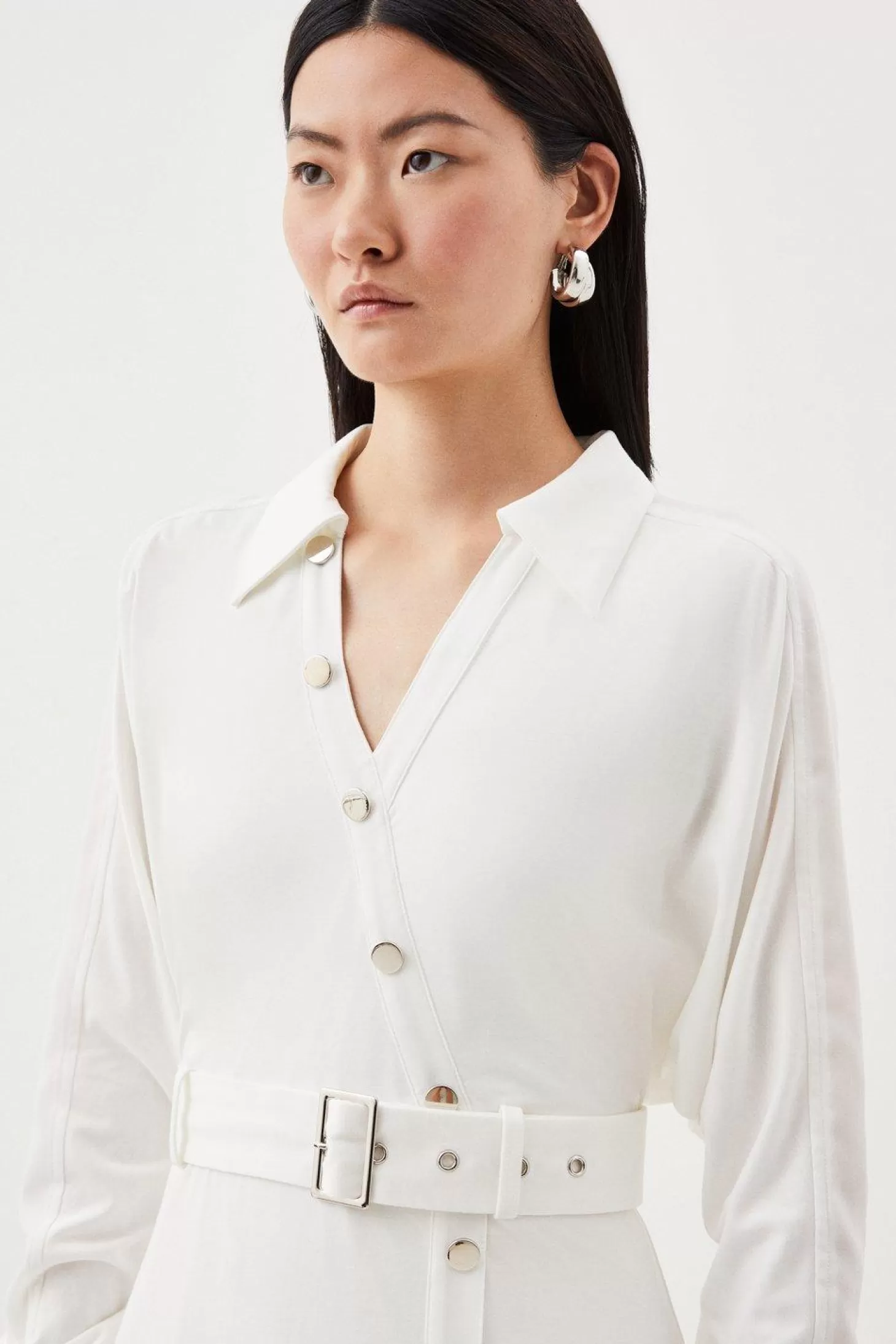 Karen Millen Jersey And Georgette Mix Belted Pleat Mini Dress