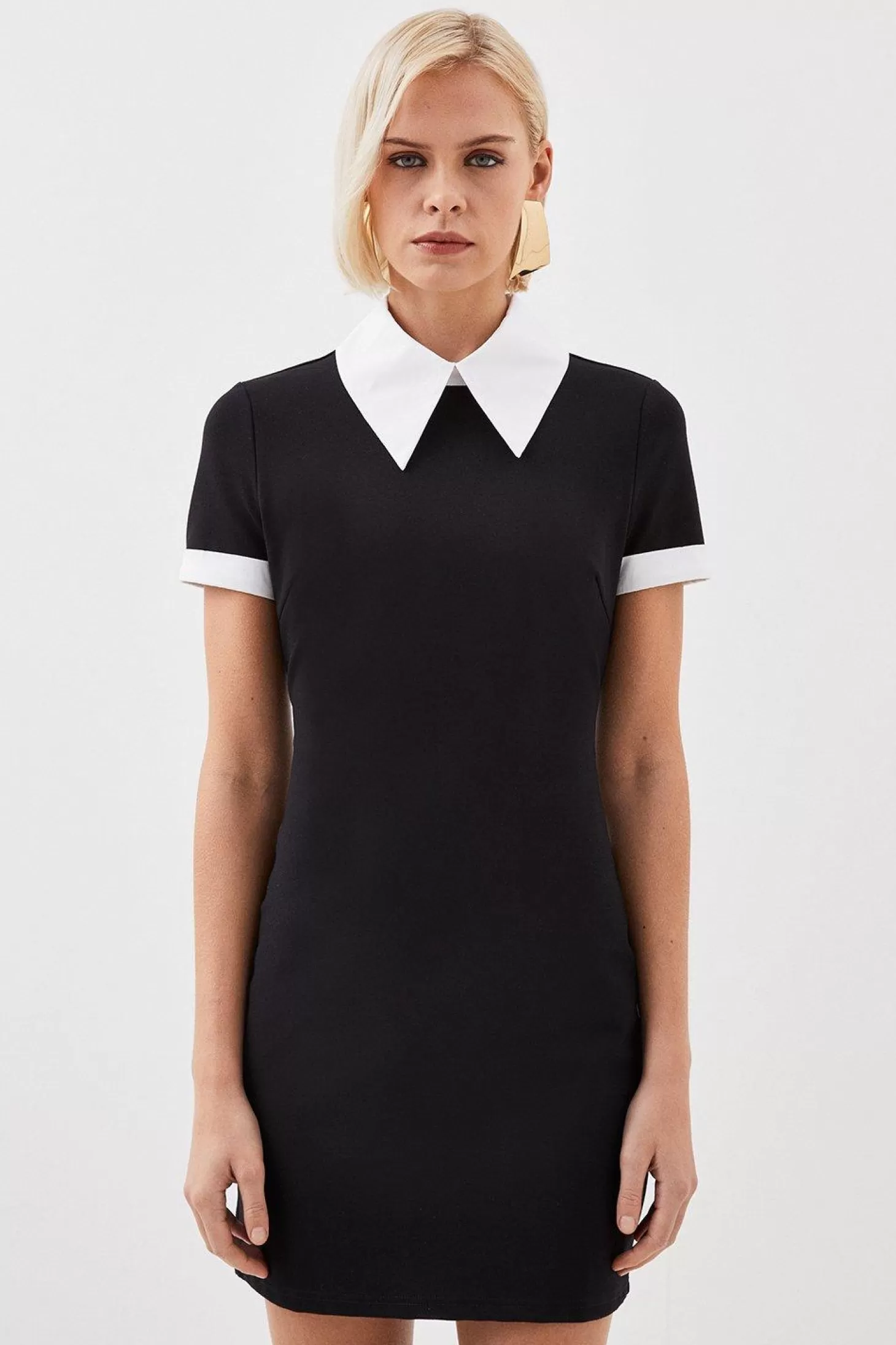 Karen Millen Jersey Cotton Poplin Collar Mini Dress