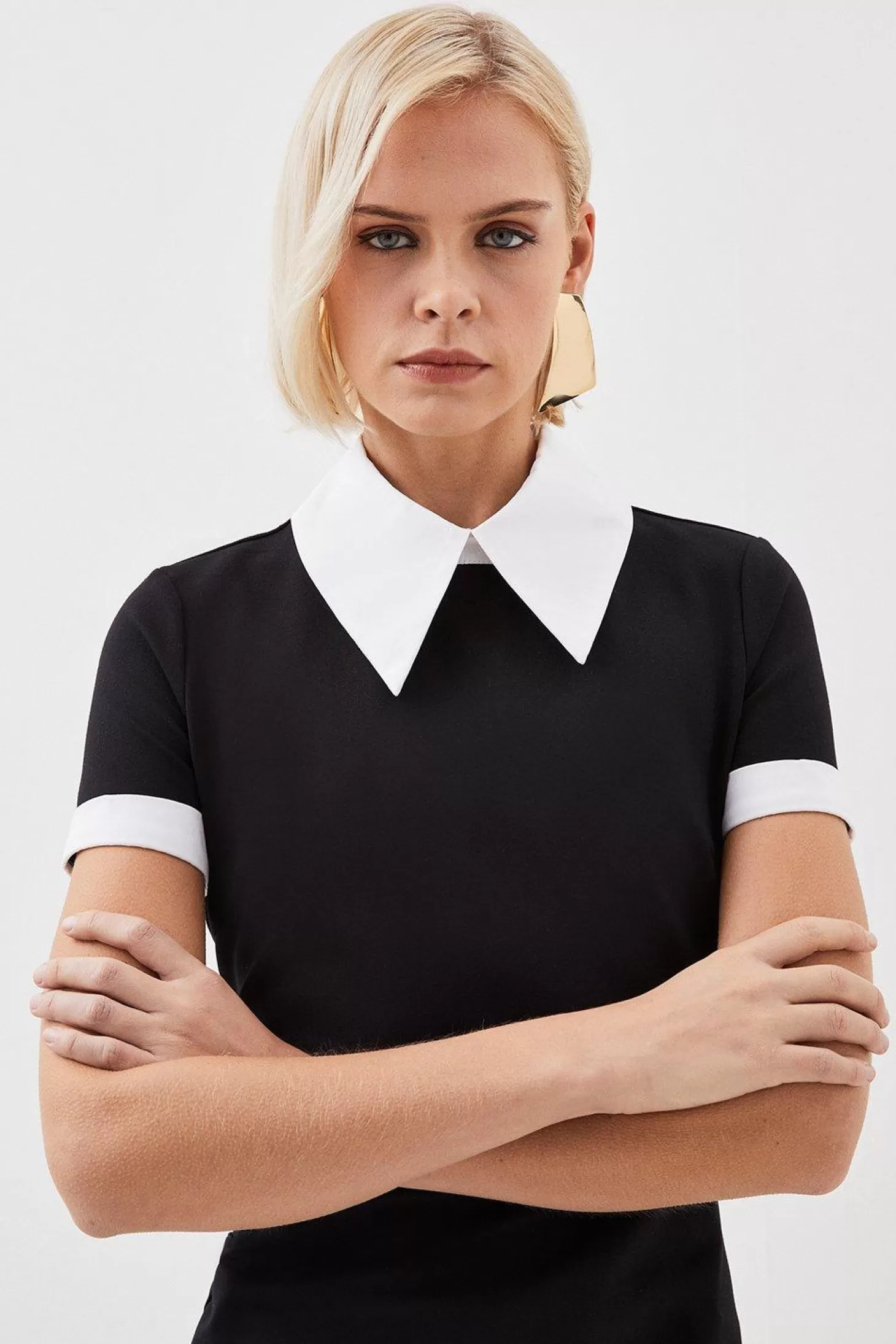 Karen Millen Jersey Cotton Poplin Collar Mini Dress