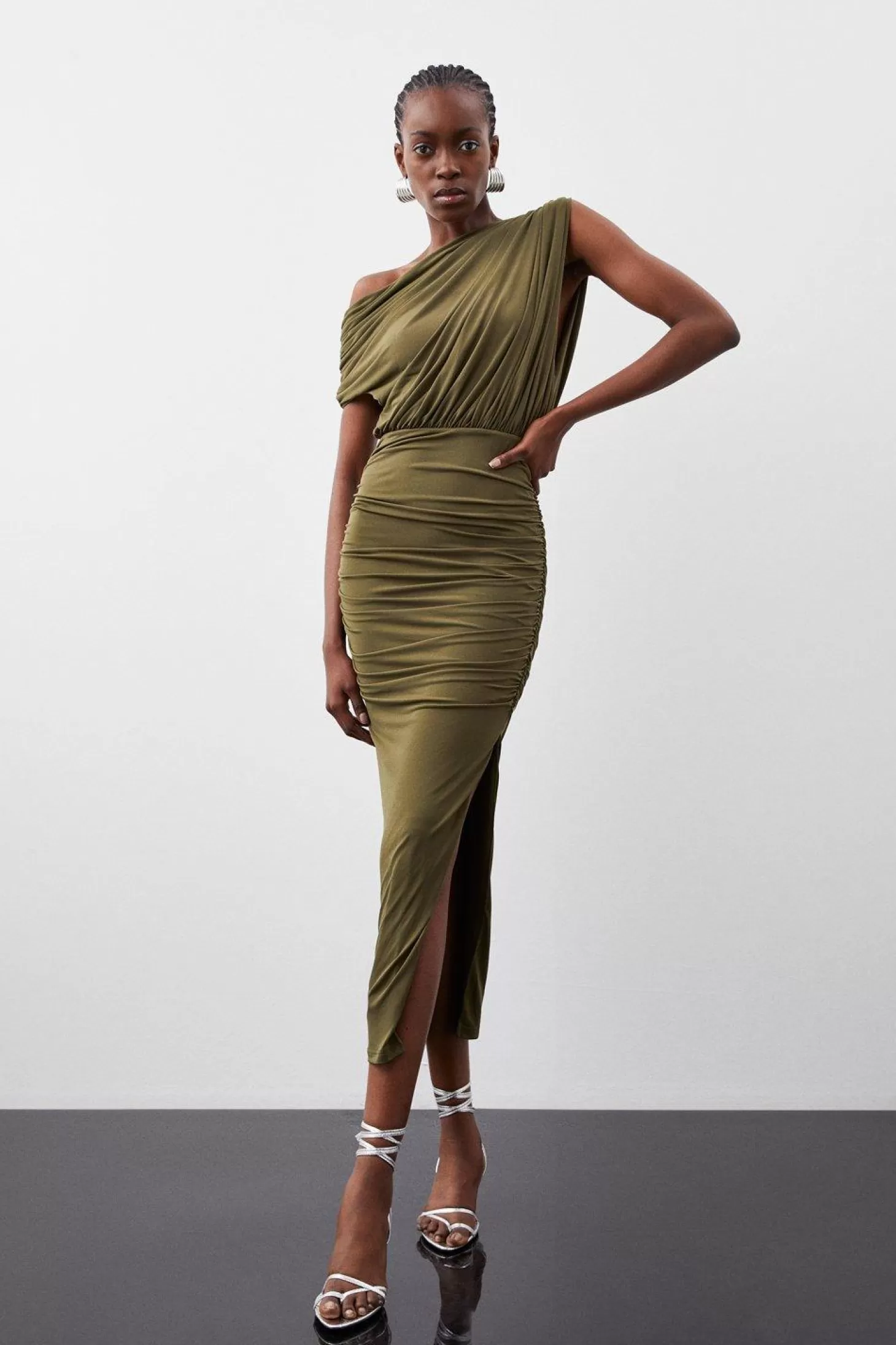 Karen Millen Jersey Crepe Asymetric Neckline Maxi Dress