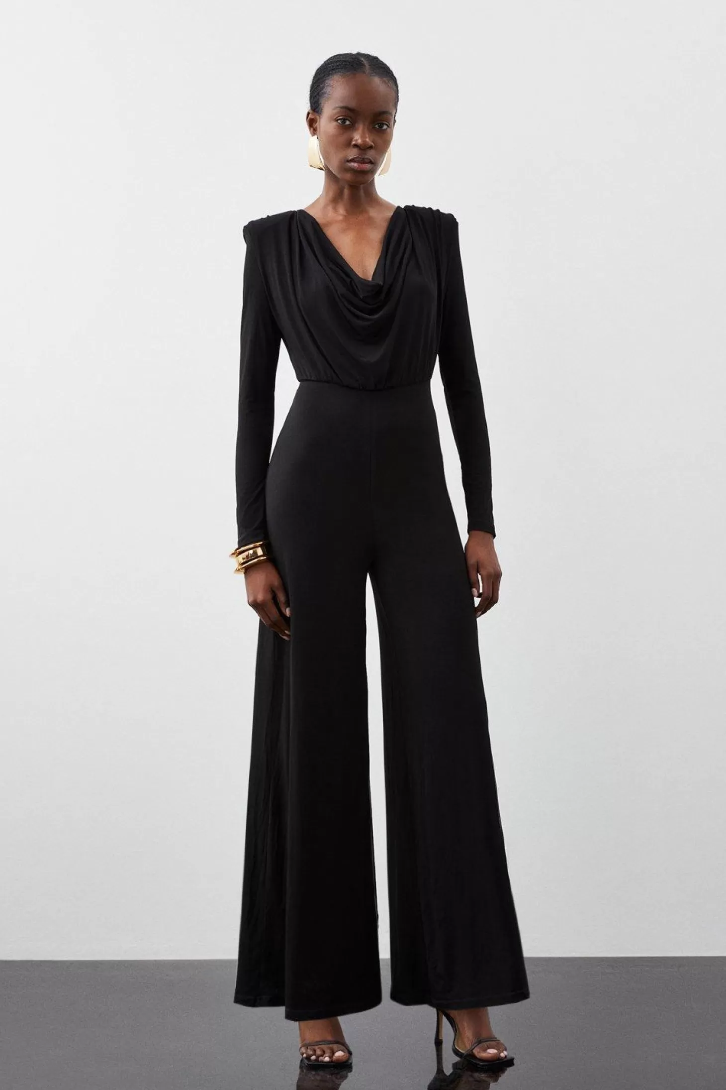 Karen Millen Jersey Crepe Cowl Neck Wide Leg Jumpsuit