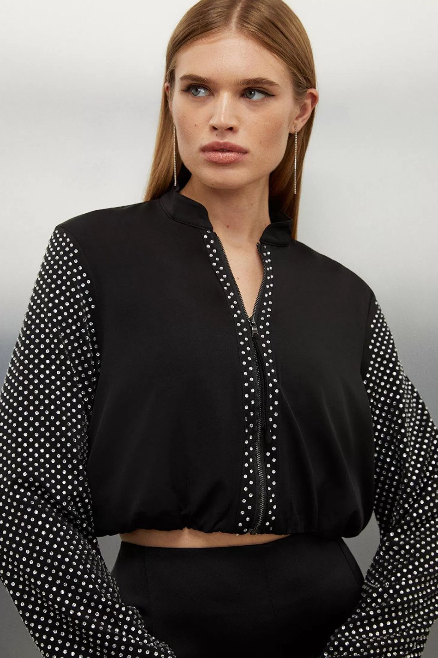 Karen Millen Jersey Crepe Embellished Panelled Jacket