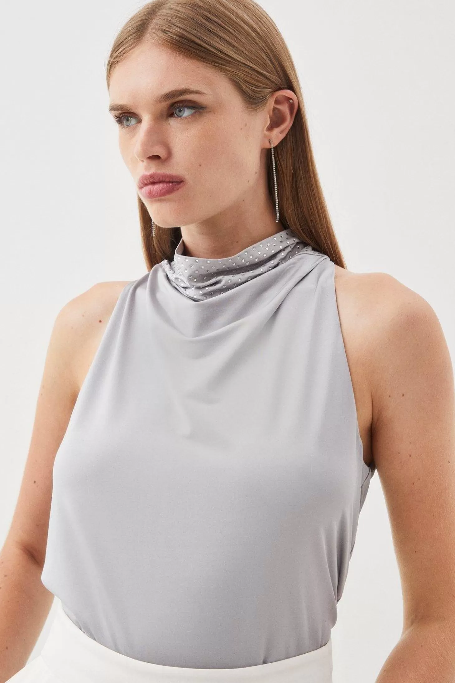 Karen Millen Jersey Crepe Hotfix Halter Top