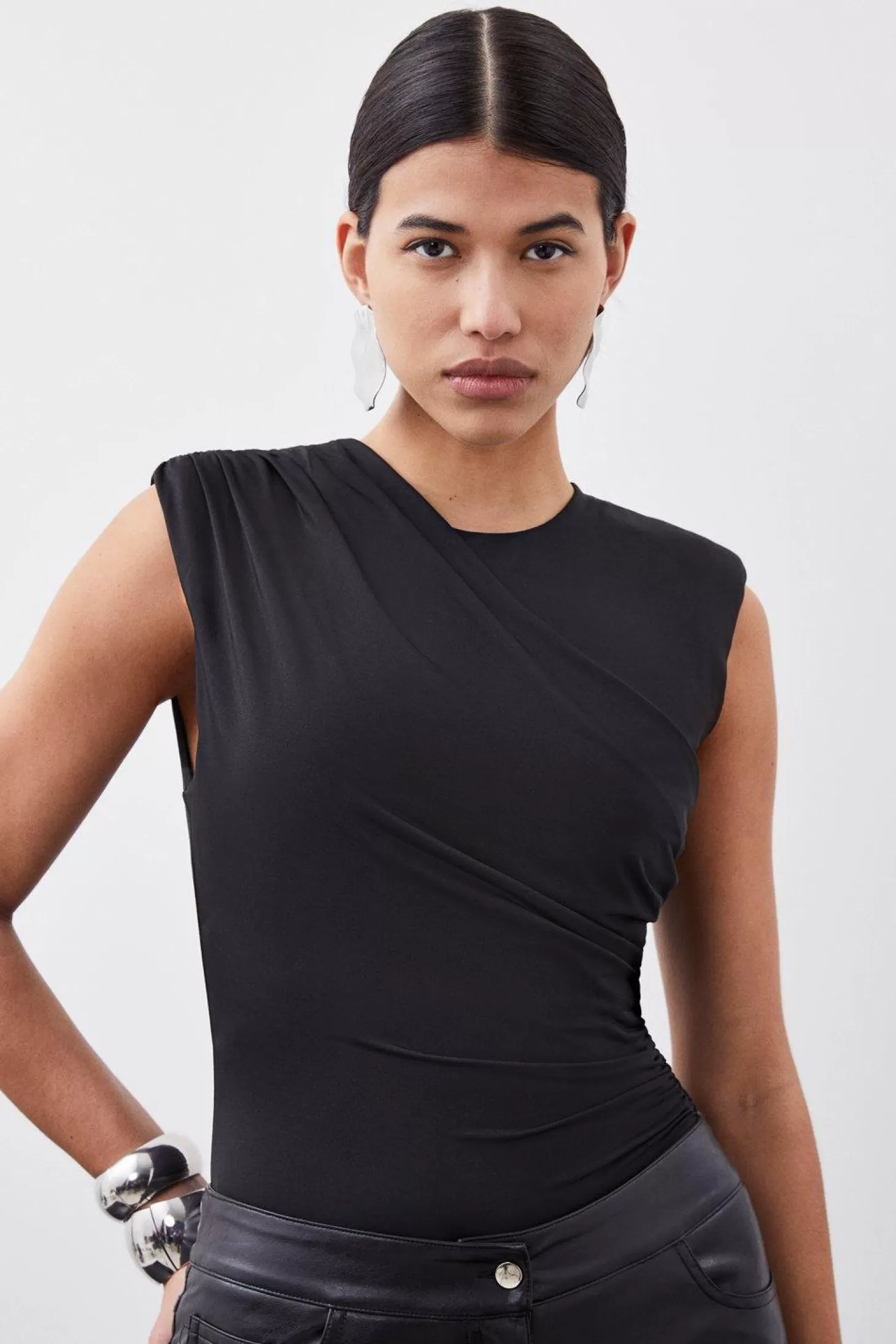 Karen Millen Jersey Crepe Ruched Front Bodysuit