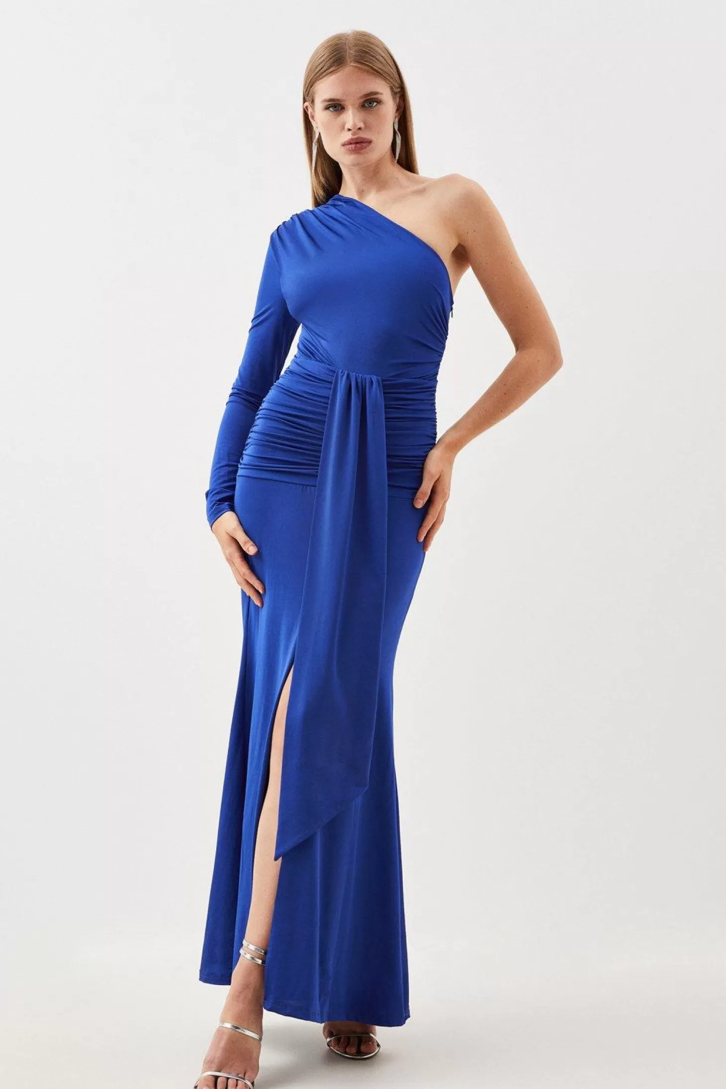 Karen Millen Jersey Crepe Ruched One Shoulder Maxi Dress