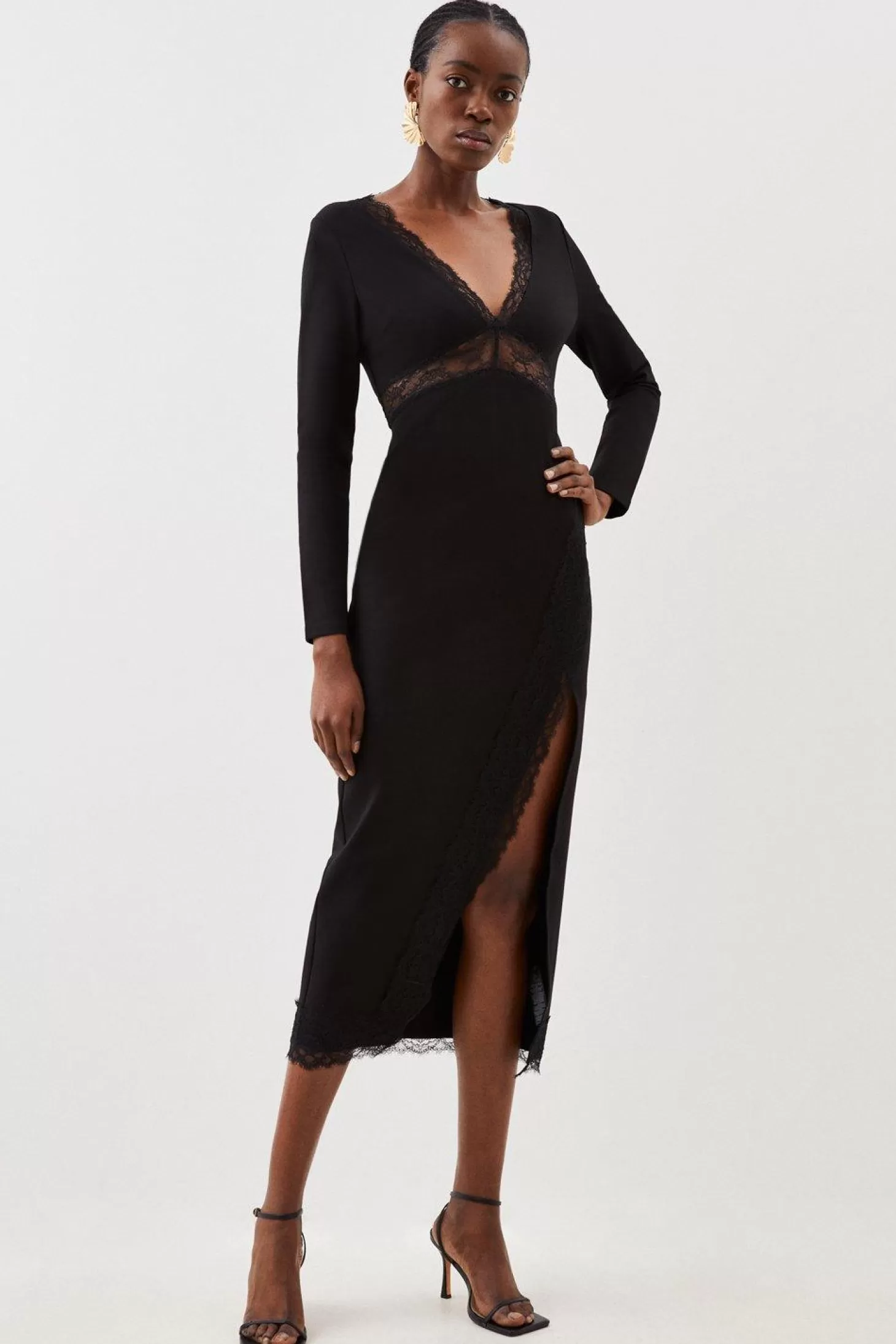 Karen Millen Jersey Lace Thigh Split Midi Dress