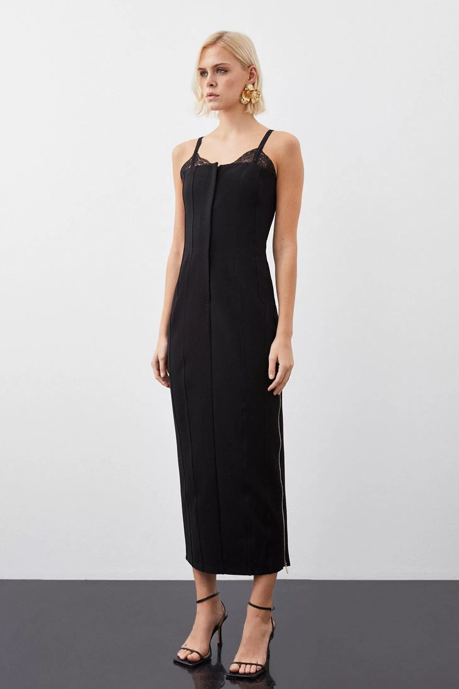 Karen Millen Jersey Ponte And Lace Midi Dress