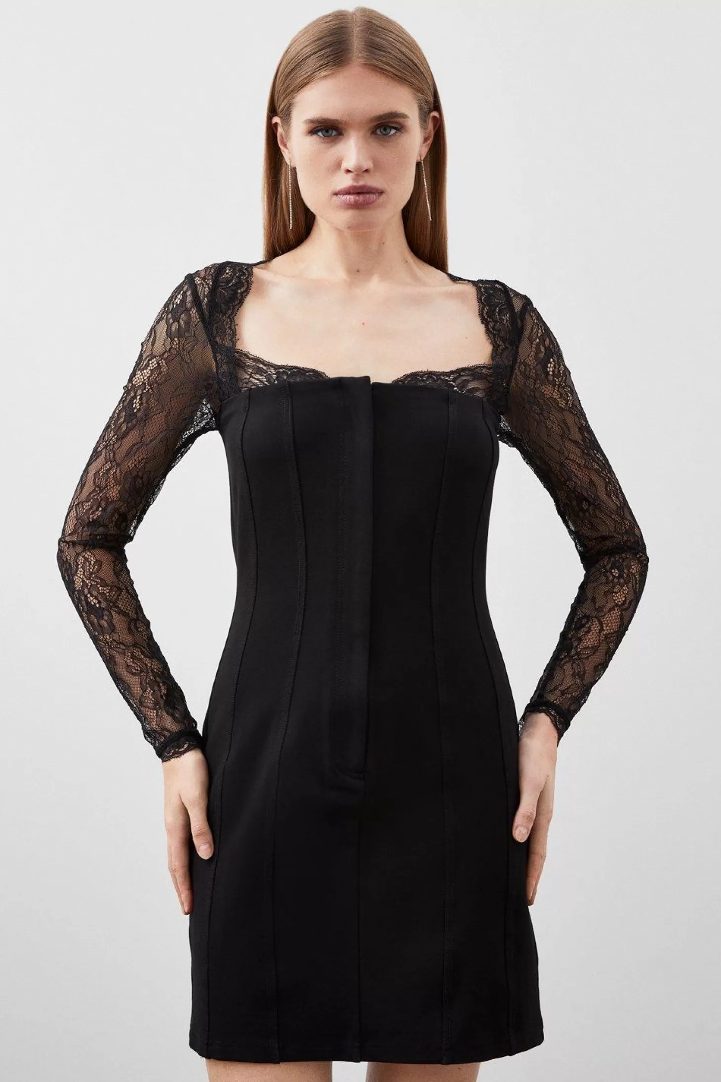 Karen Millen Jersey Ponte And Lace Mini Dress