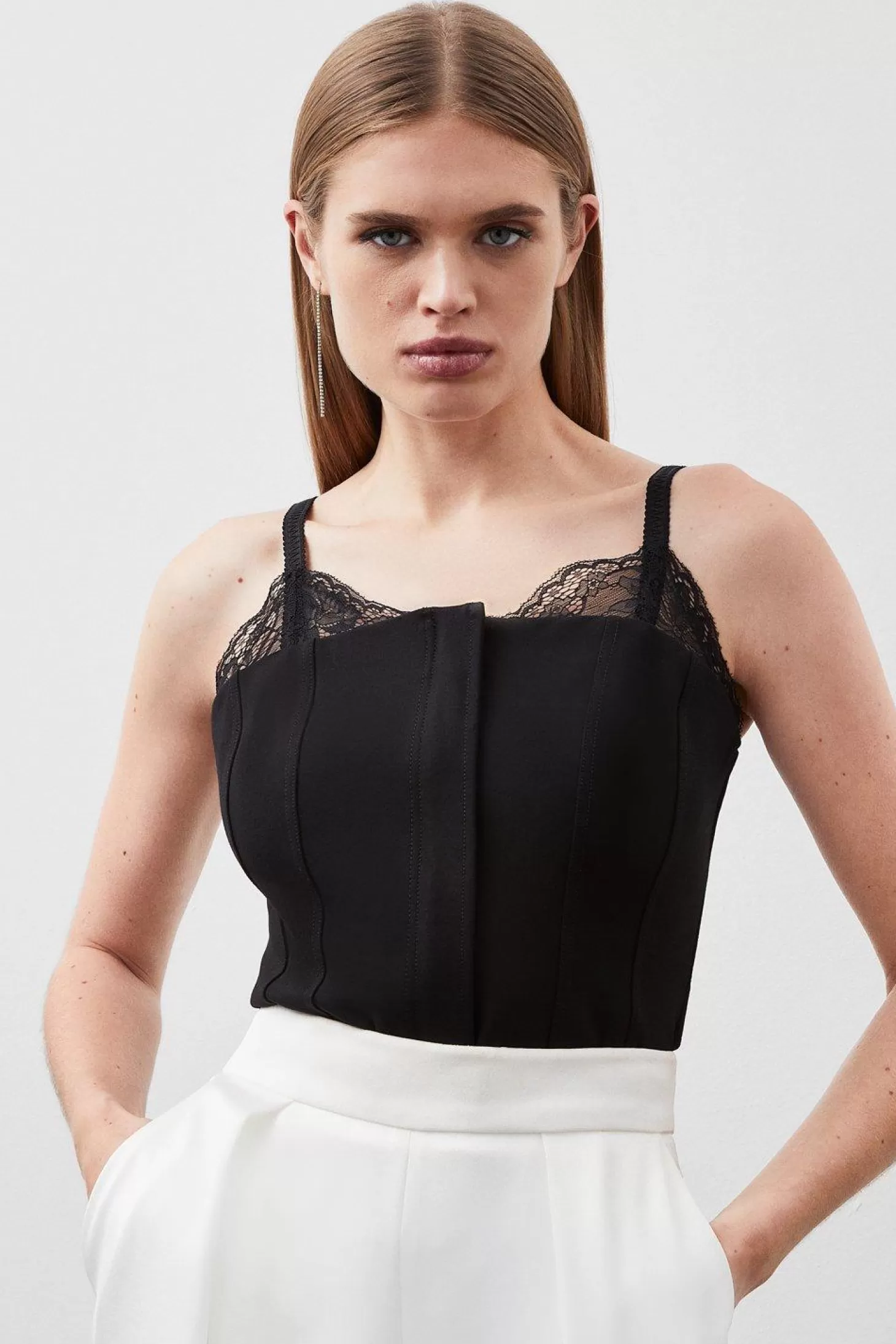 Karen Millen Jersey Ponte And Lace Panelled Top