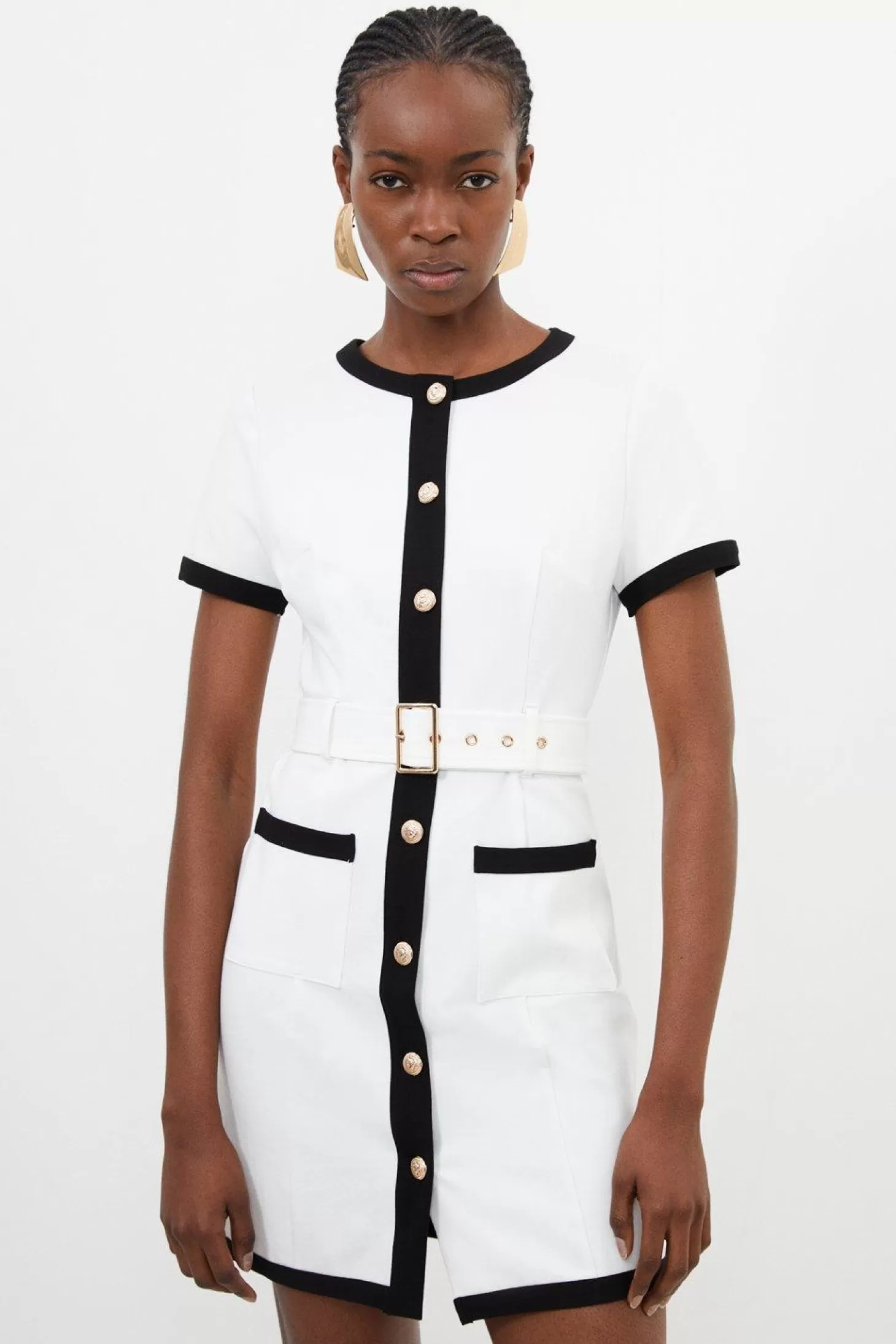 Karen Millen Jersey Ponte Belted Hardwear Mini Dress