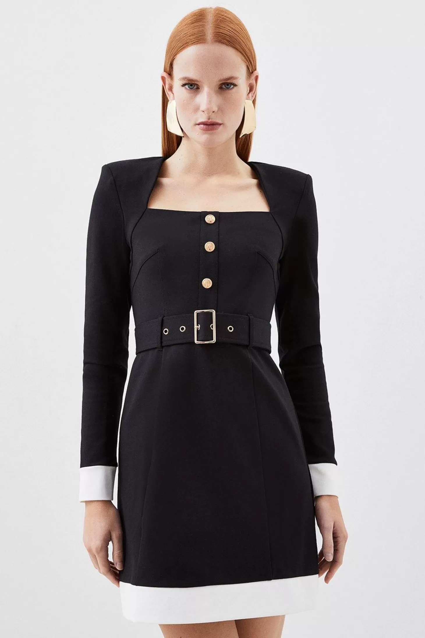 Karen Millen Jersey Ponte Hardwear Color Block Mini Dress