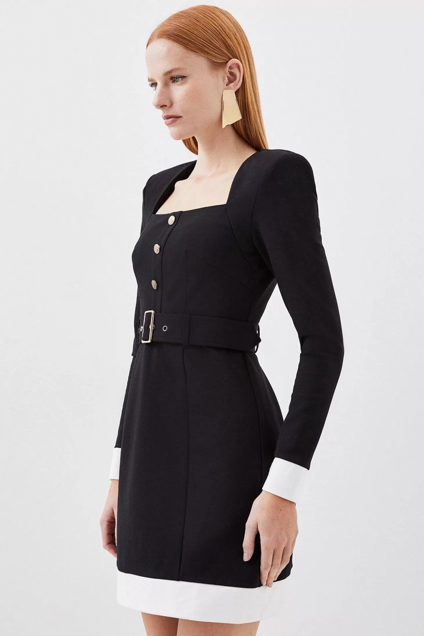 Karen Millen Jersey Ponte Hardwear Color Block Mini Dress