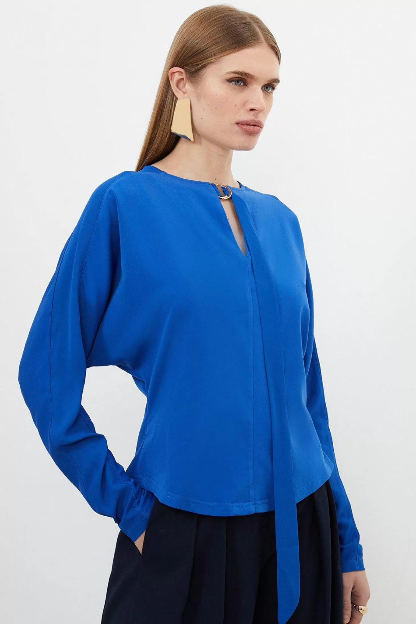 Karen Millen Keyhole Tie Jersey Crepe Batwing Top