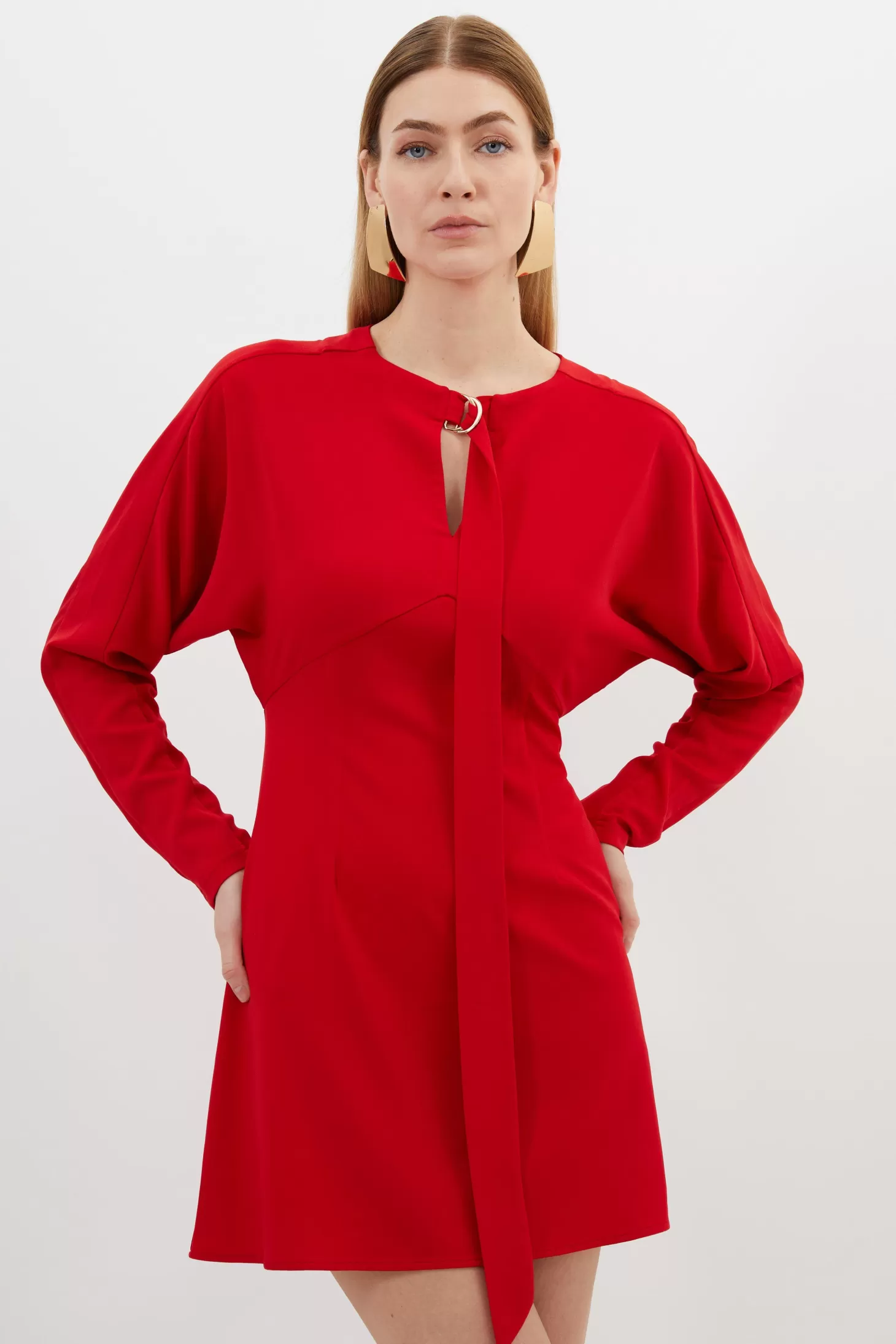 Karen Millen Keyhole Tie Jersey Crepe Mini Dress