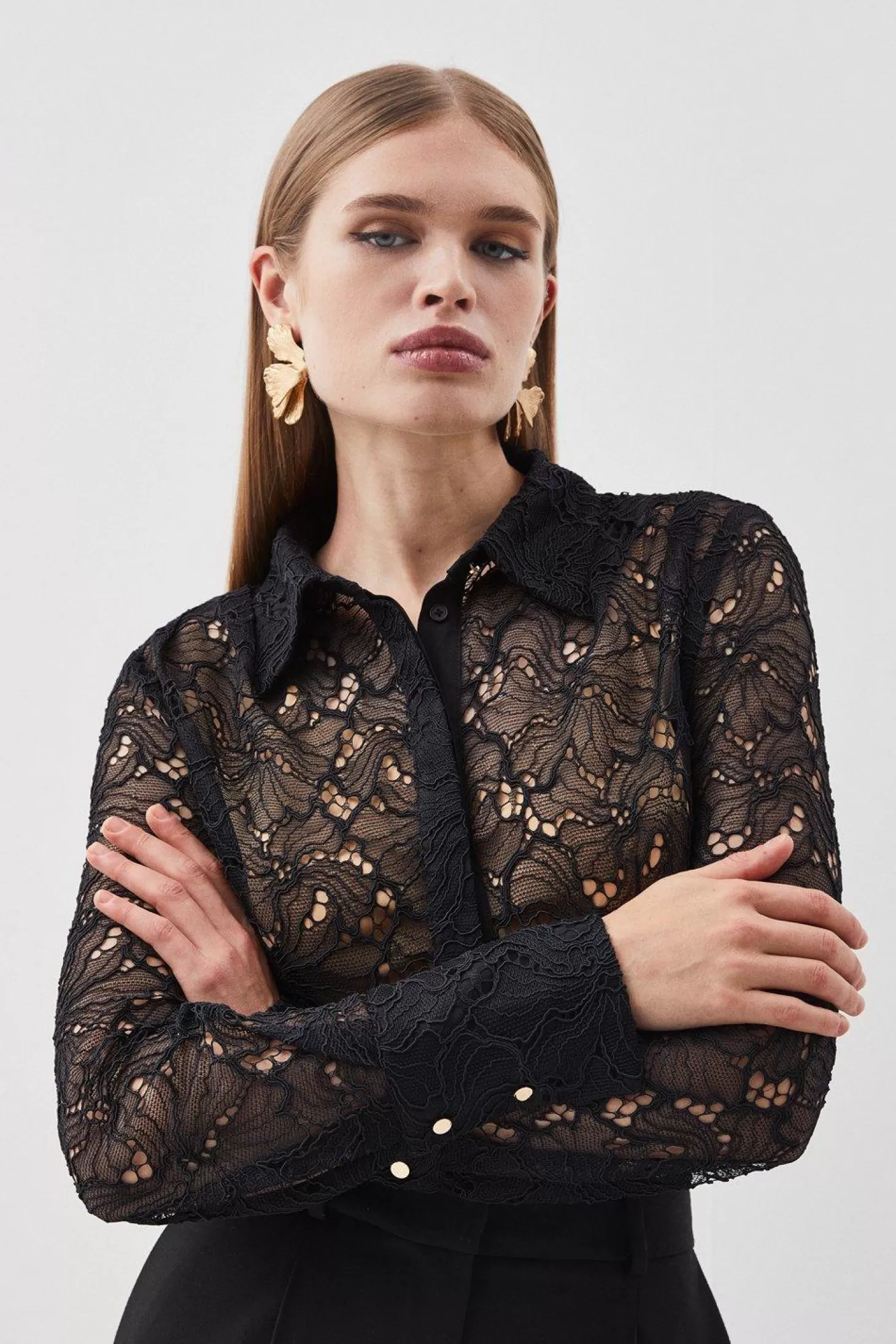 Karen Millen Lace Button Down Woven Shirt