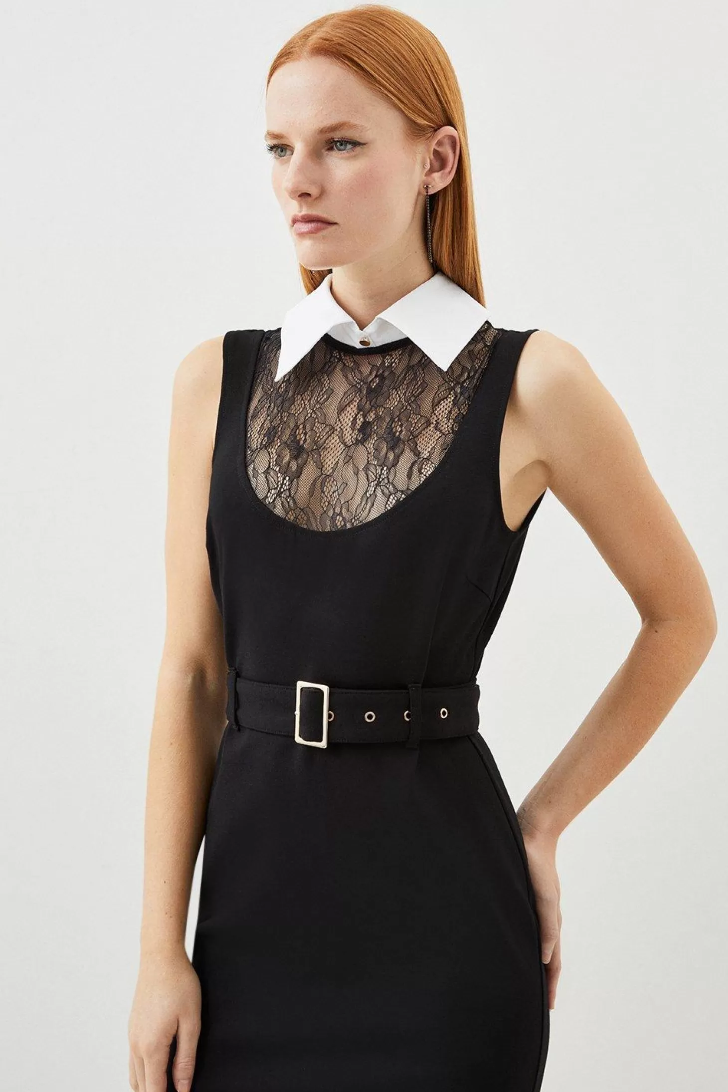 Karen Millen Lace Ponte Cotton Mix Jersey Midi Dress