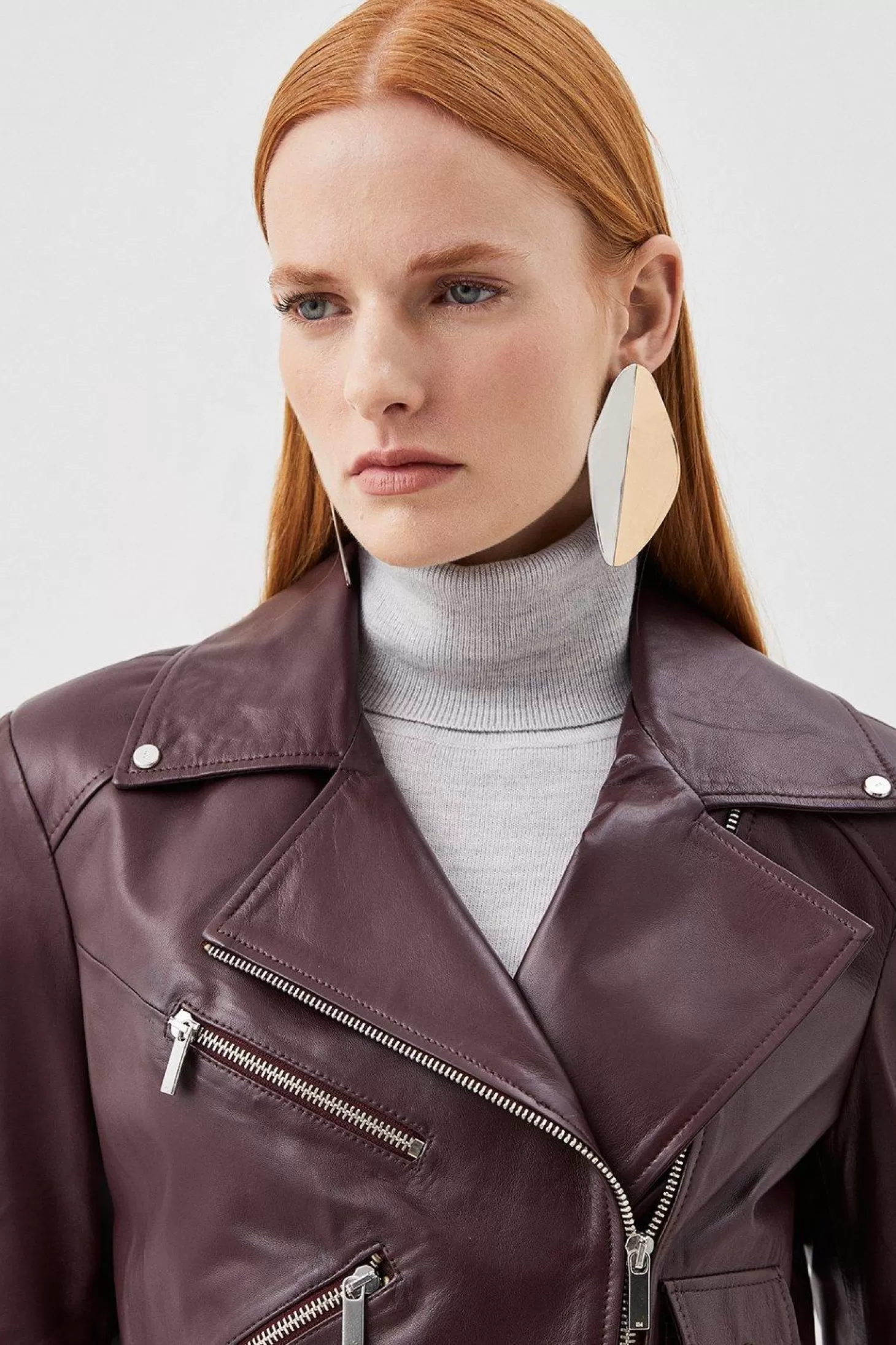 Karen Millen Leather Asymmetric Zip Detail Moto Jacket