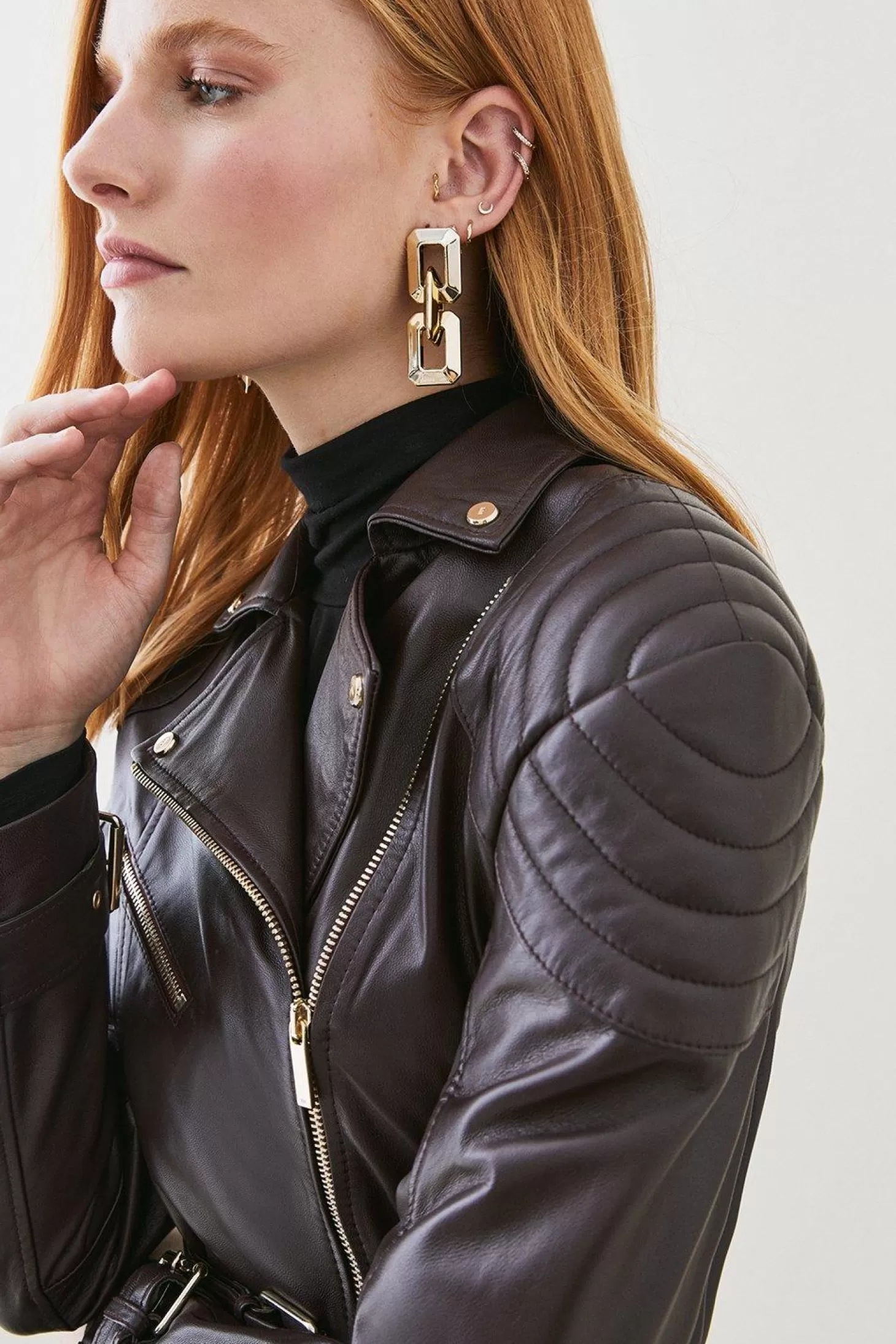 Karen Millen Leather Buckle Moto Jacket