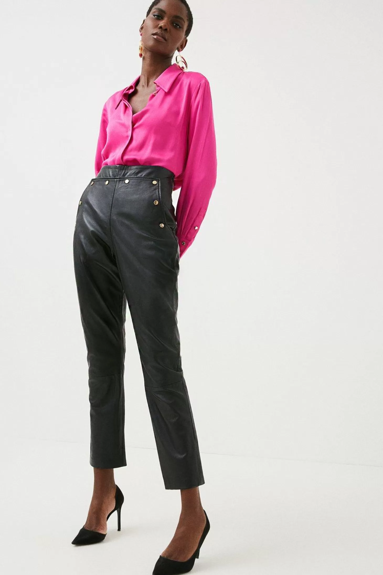 Karen Millen Leather Button Detail Pants