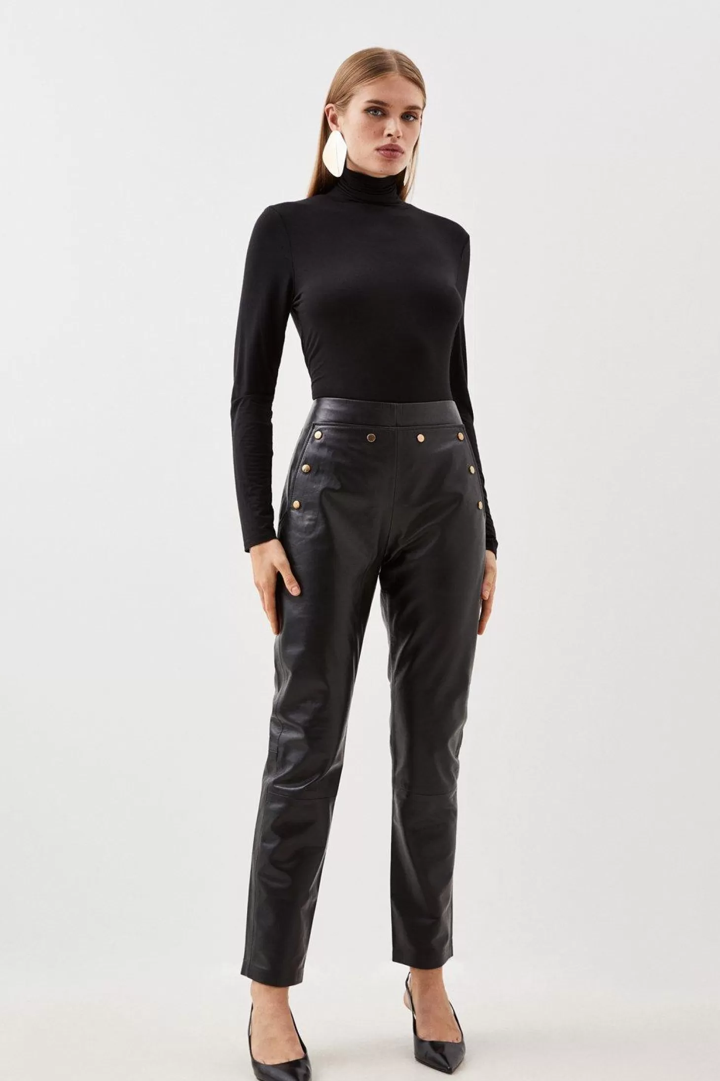 Karen Millen Leather Button Detail Pants