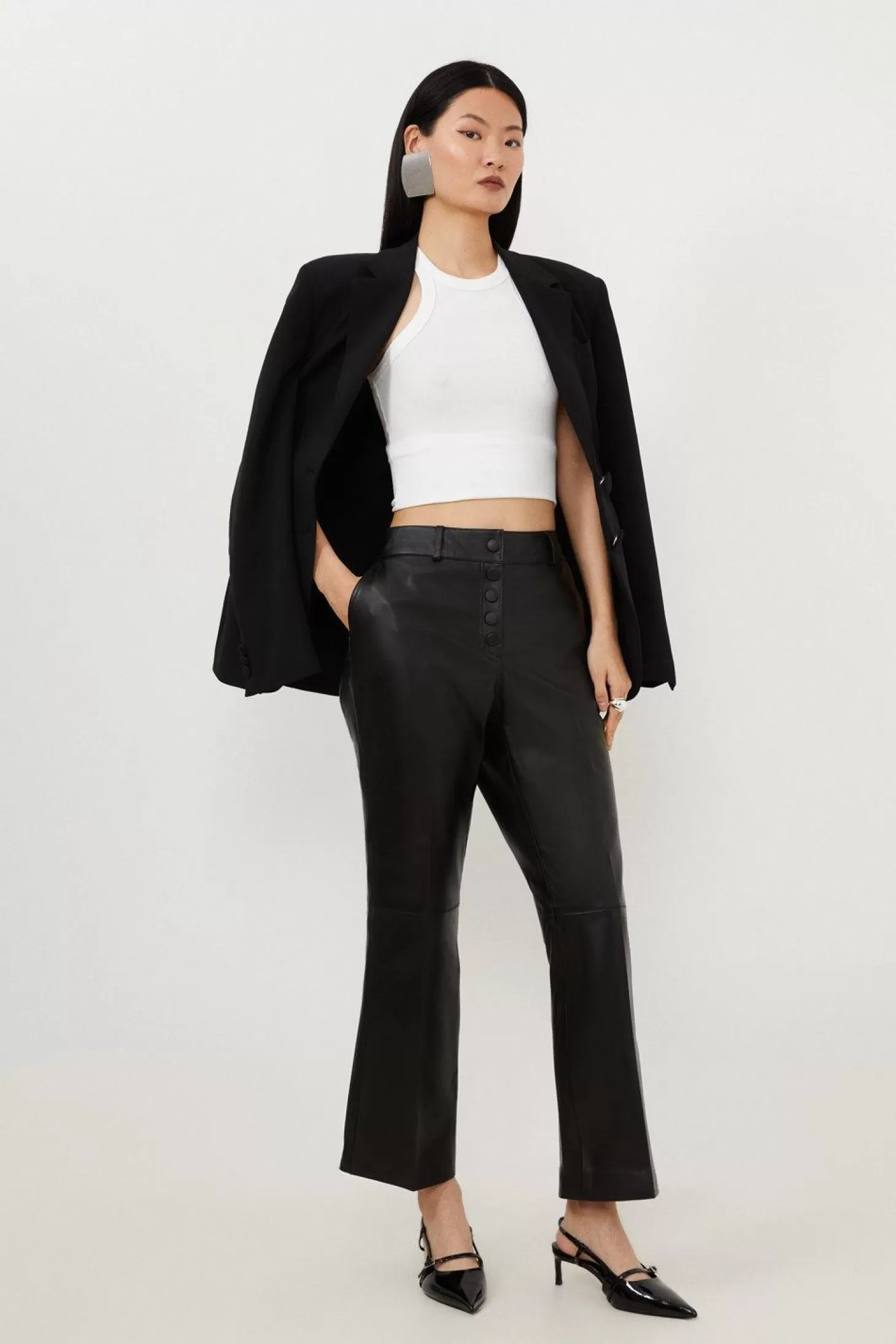 Karen Millen Leather Button Fly Detail Skinny Pants