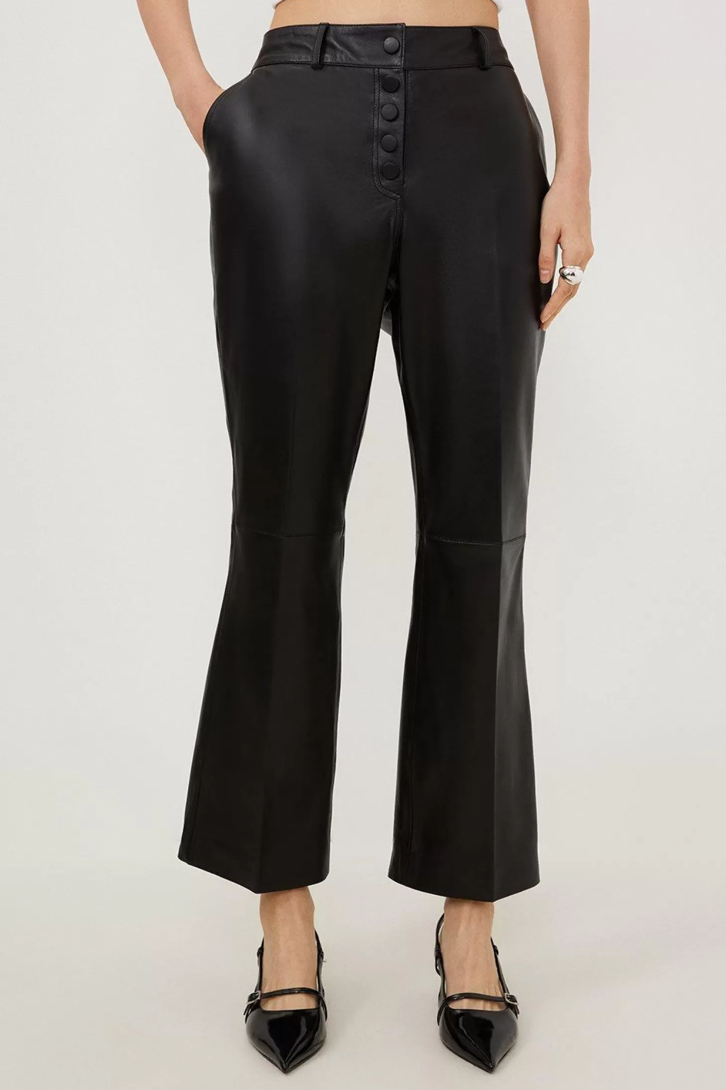 Karen Millen Leather Button Fly Detail Skinny Pants