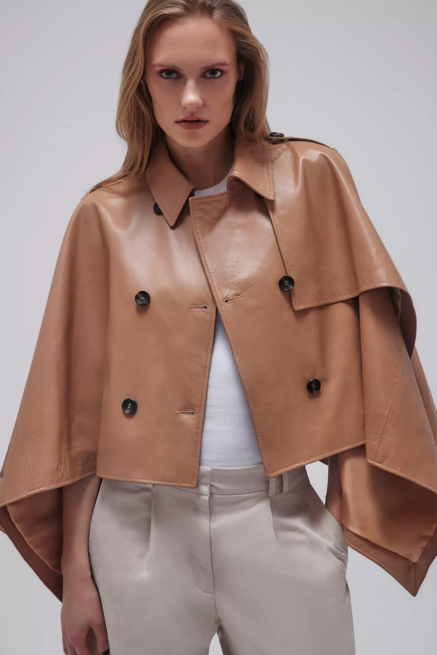 Karen Millen Leather Cape Sleeve Jacket