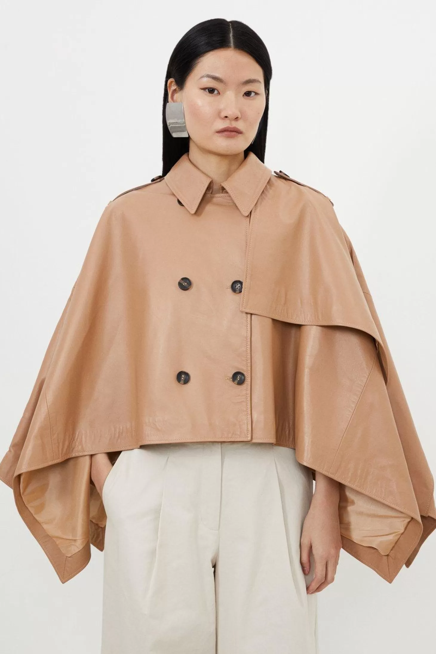 Karen Millen Leather Cape Sleeve Jacket