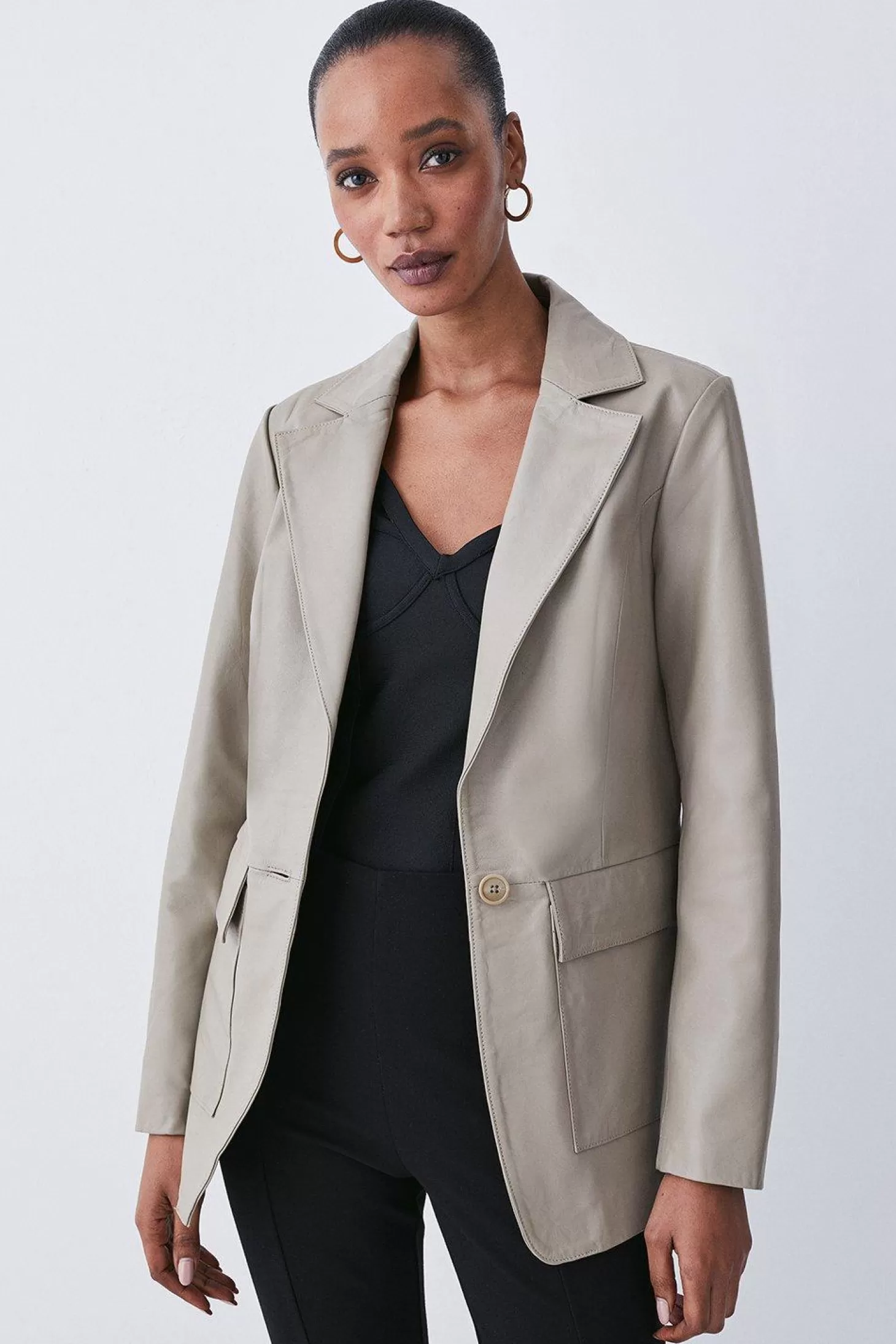 Karen Millen Leather Clean Tailored Single Breasted Blazer