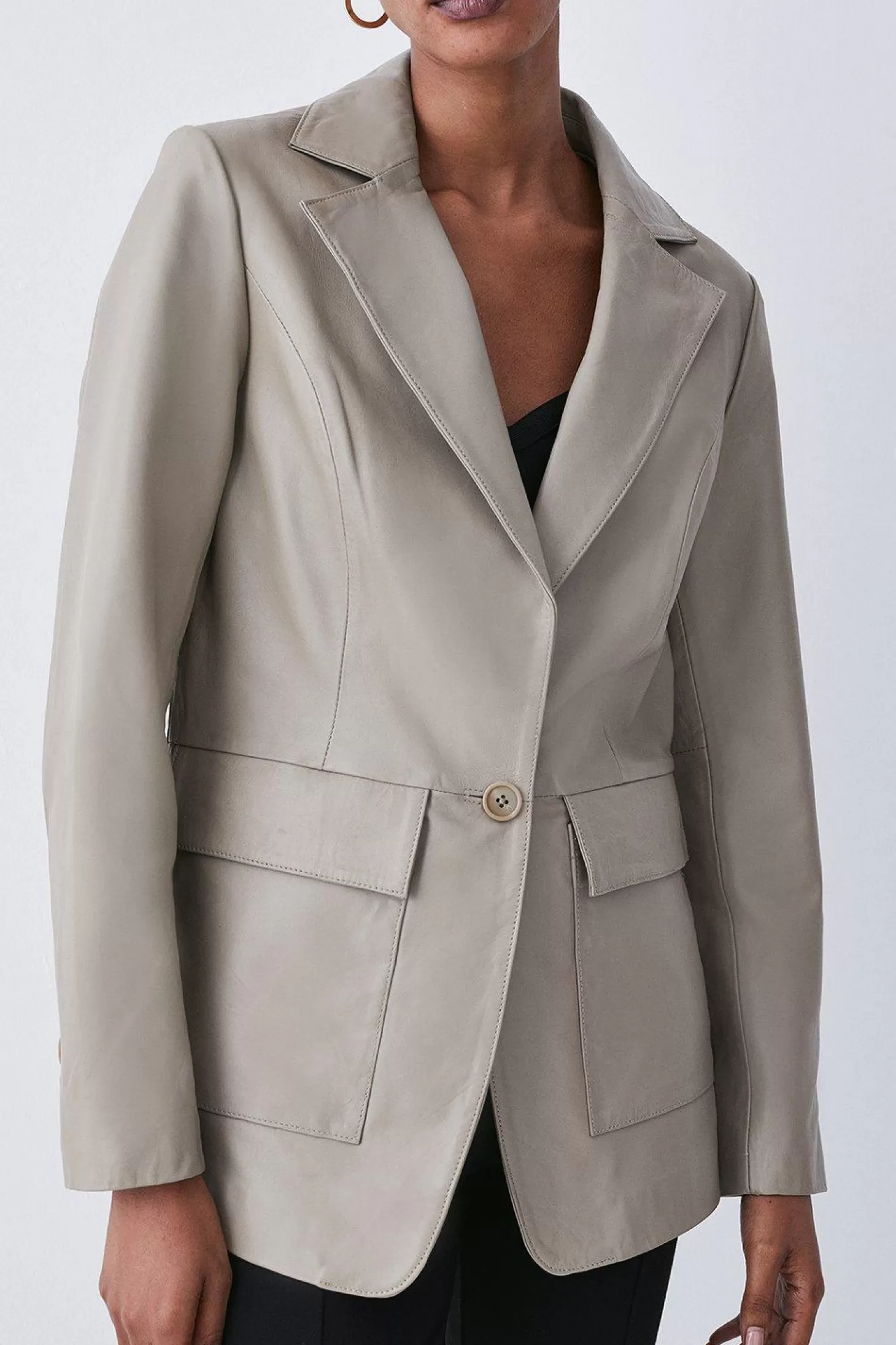 Karen Millen Leather Clean Tailored Single Breasted Blazer