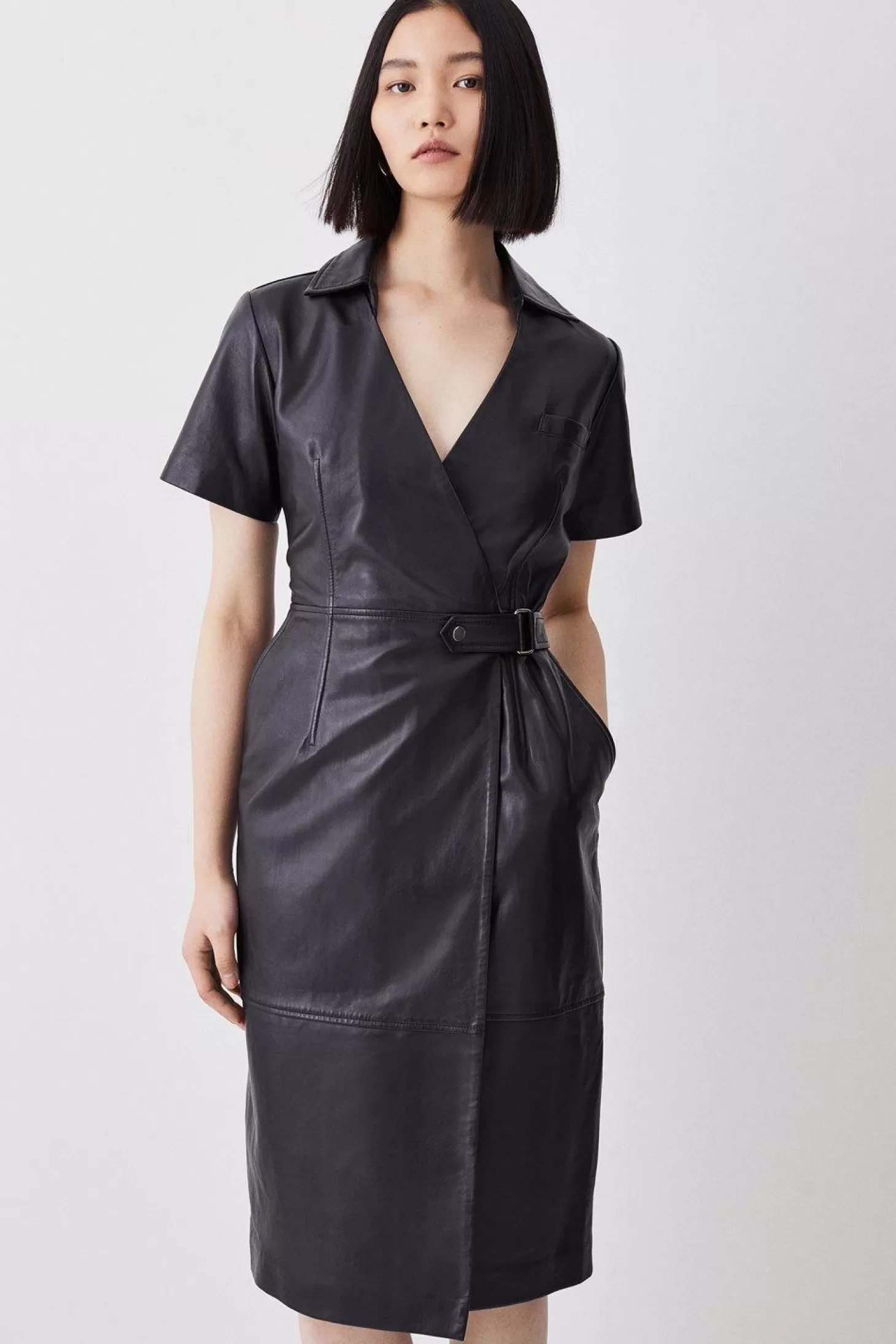 Karen Millen Leather Collared Midi Dress