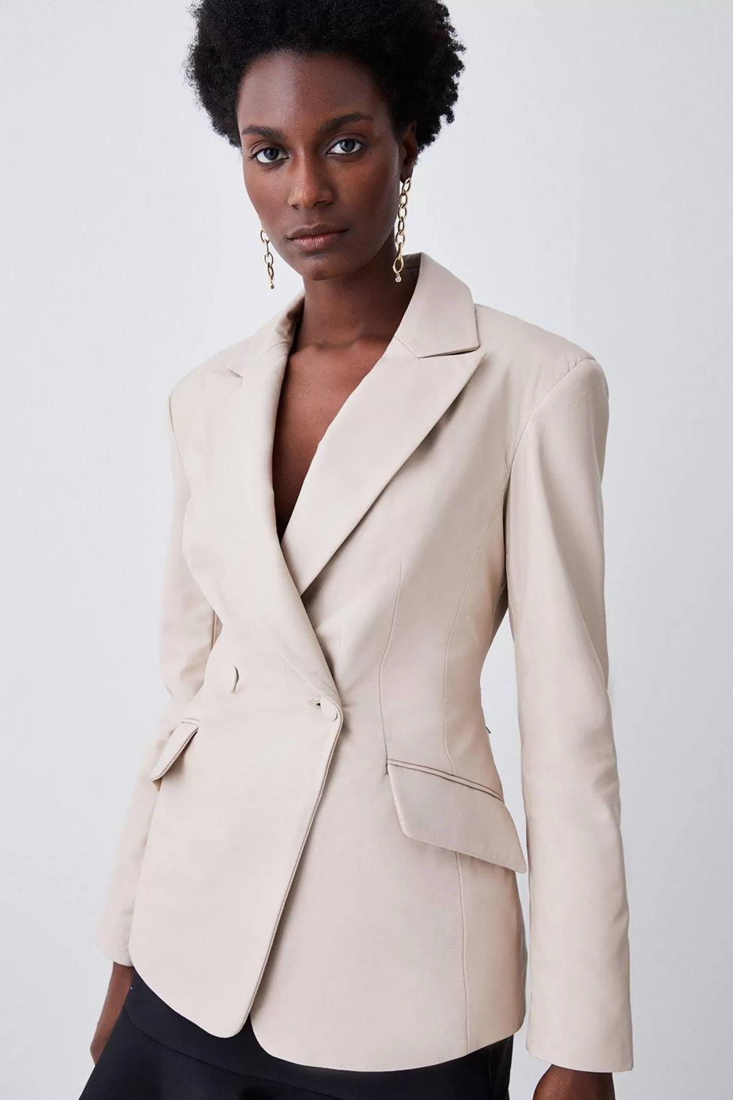 Karen Millen Leather Corset Waist Back Tailored Blazer Jacket