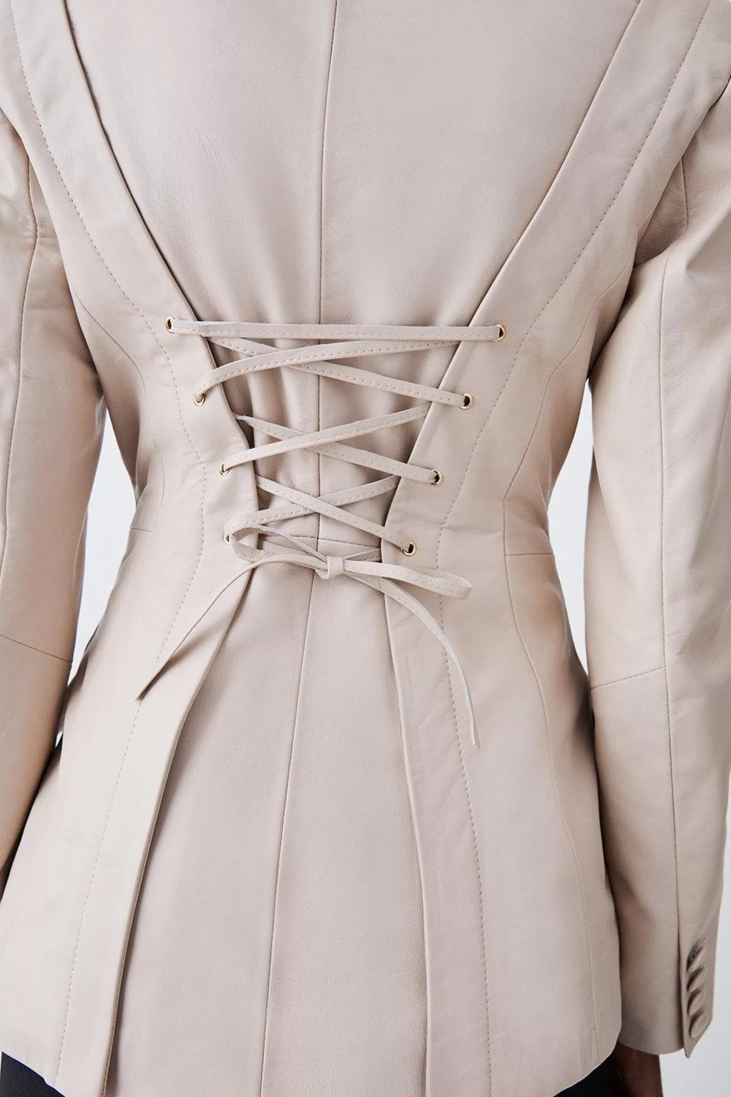 Karen Millen Leather Corset Waist Back Tailored Blazer Jacket