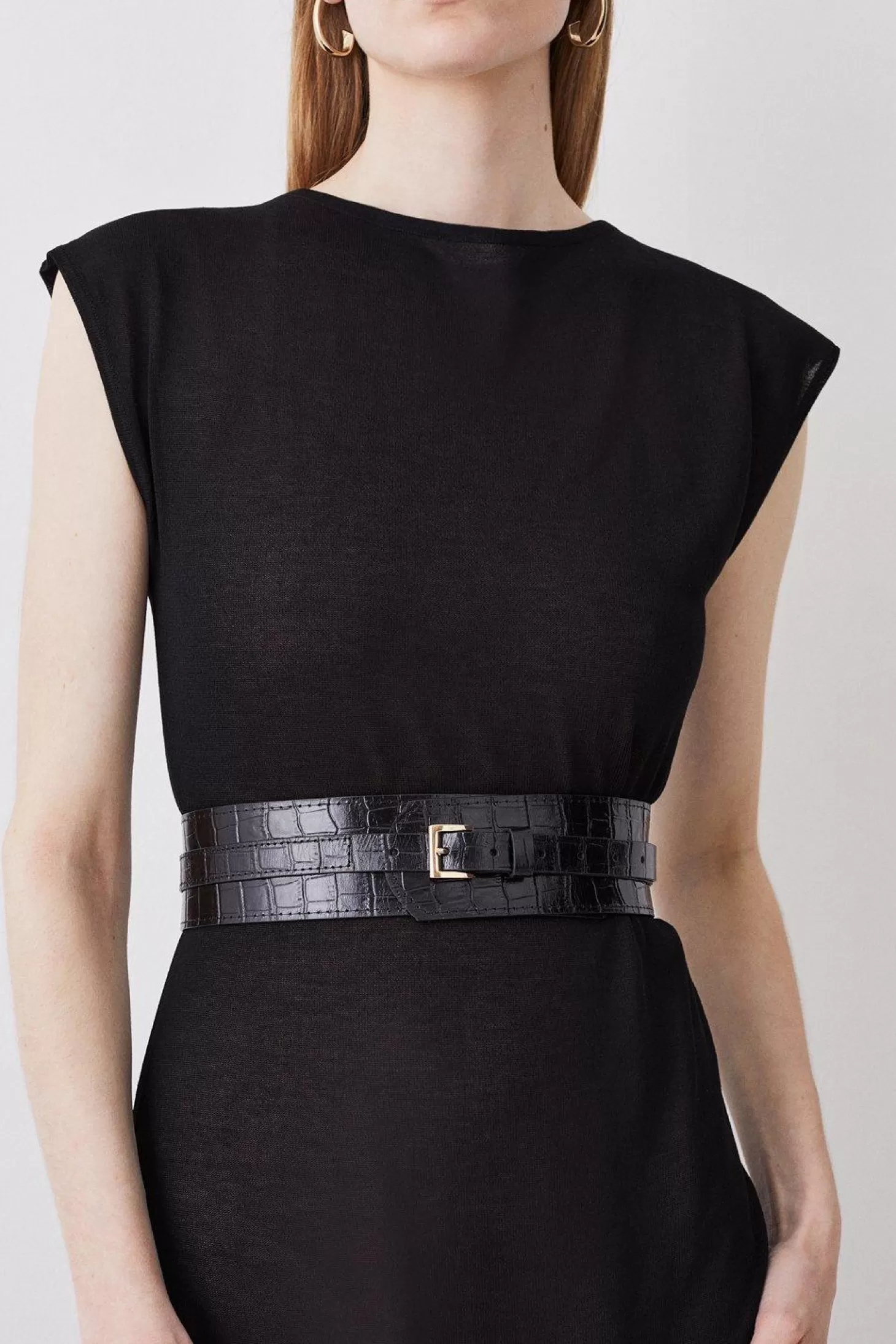 Karen Millen Leather Croc Textured Statement Belt