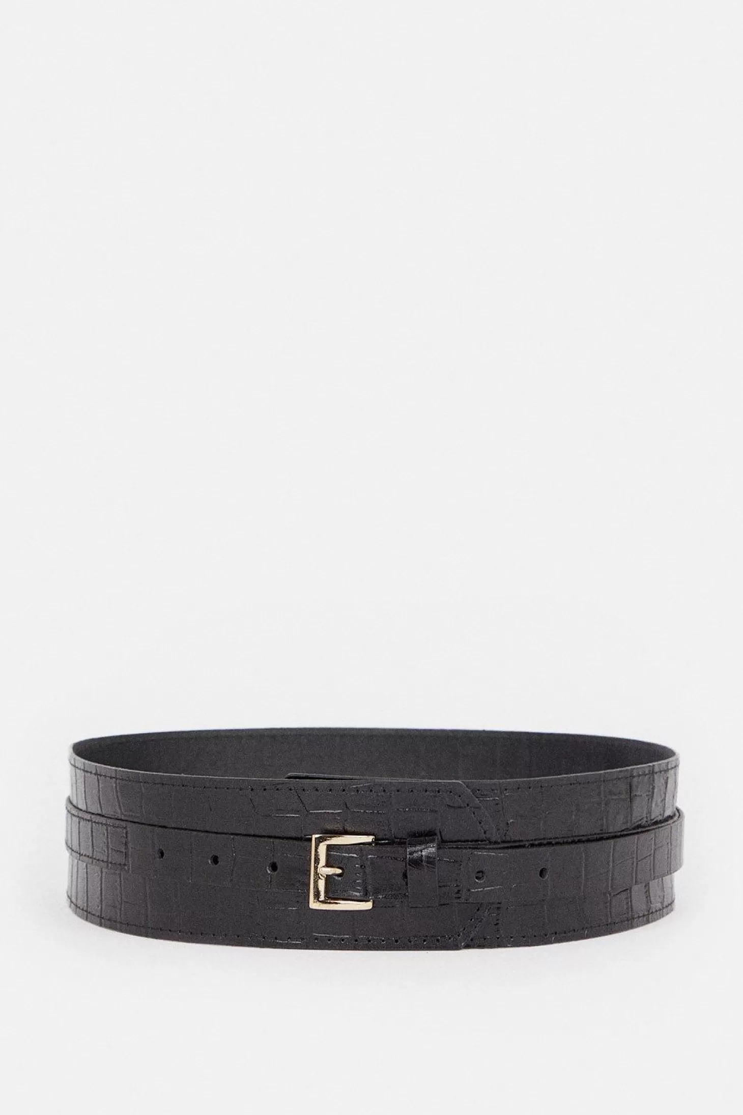 Karen Millen Leather Croc Textured Statement Belt