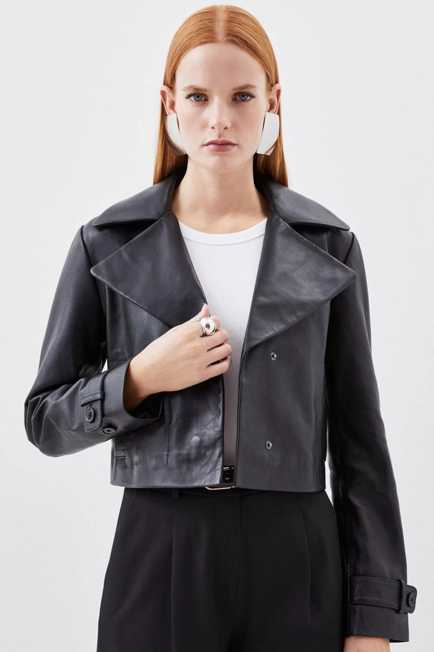 Karen Millen Leather Crop Trench Jacket