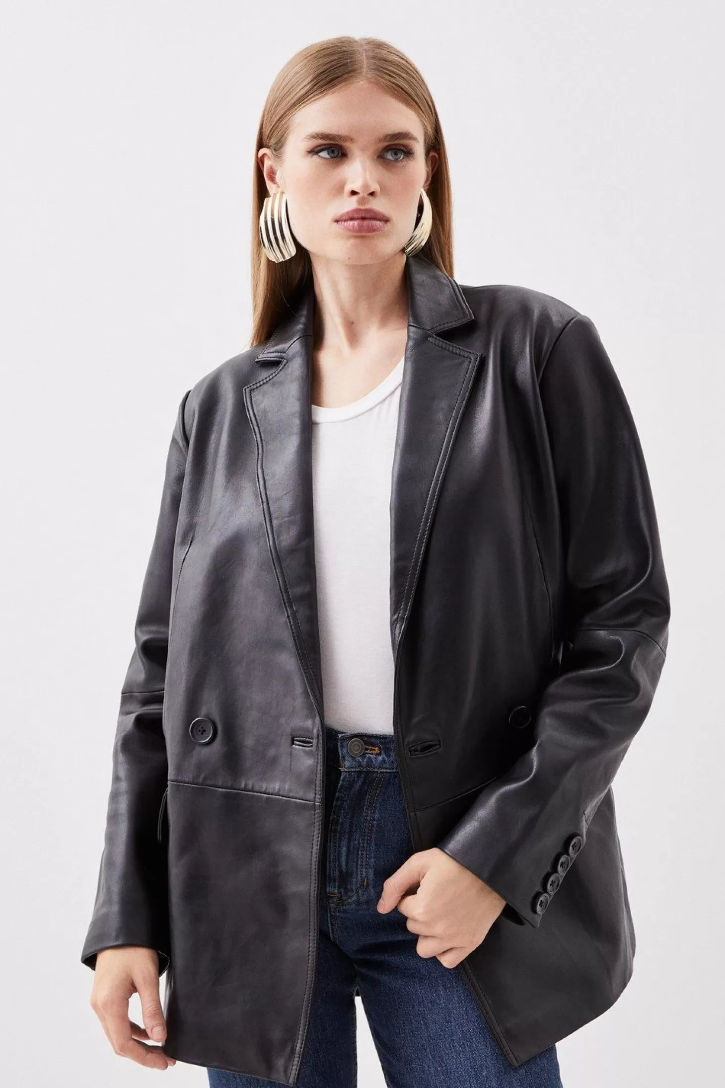 Karen Millen Leather Double Breasted Blazer