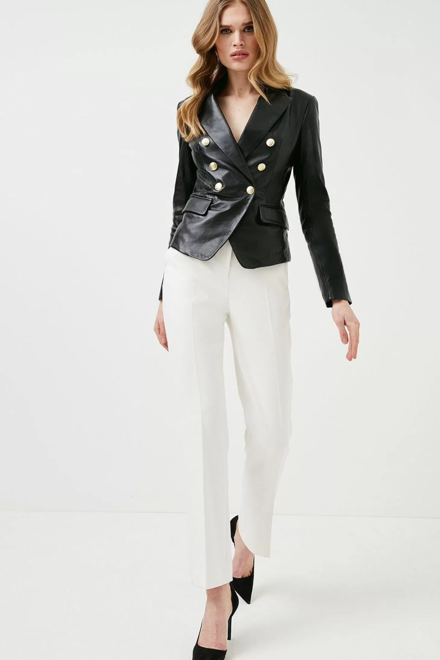 Karen Millen Leather Gold Button Blazer