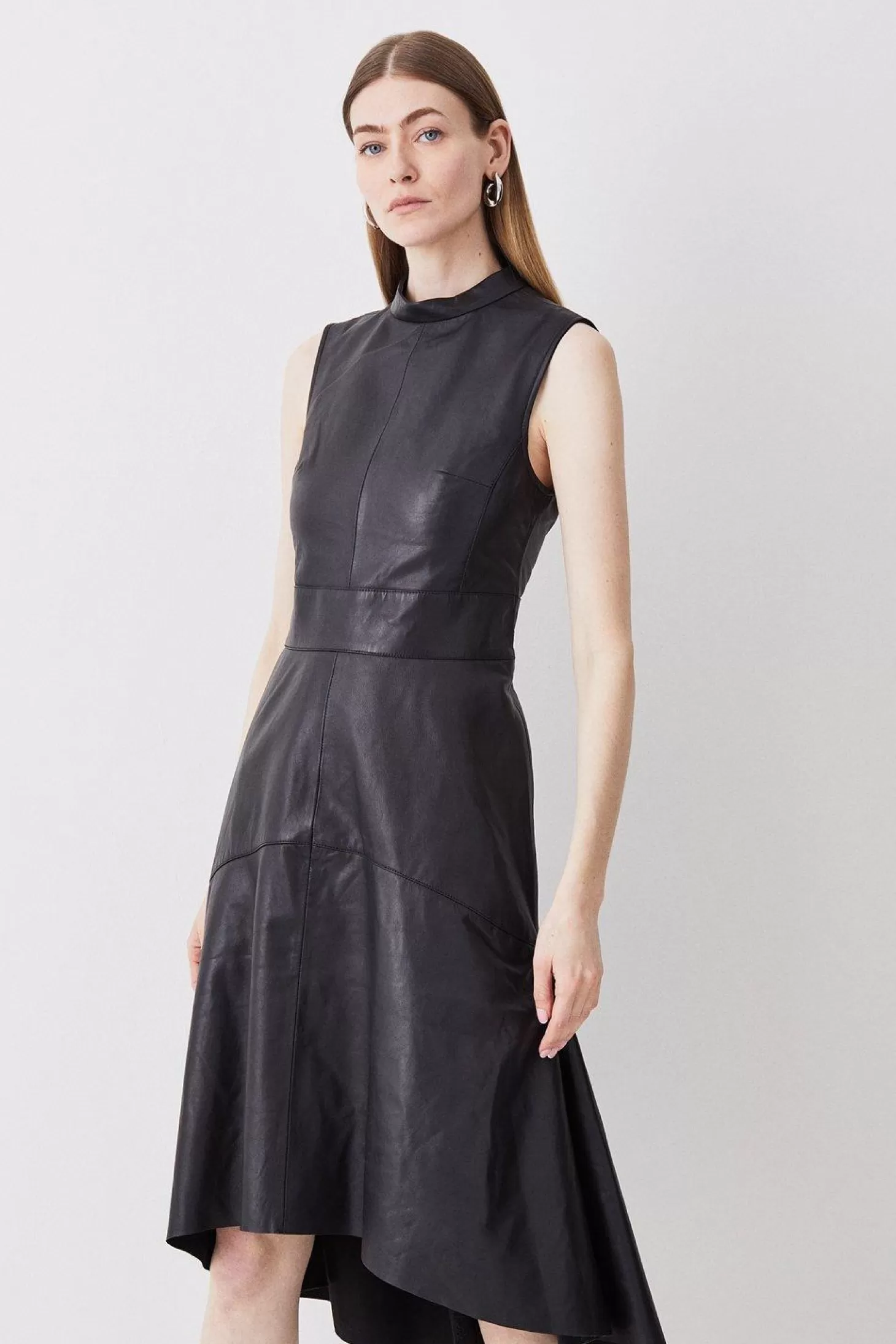 Karen Millen Leather High Low Sleeveless Dress