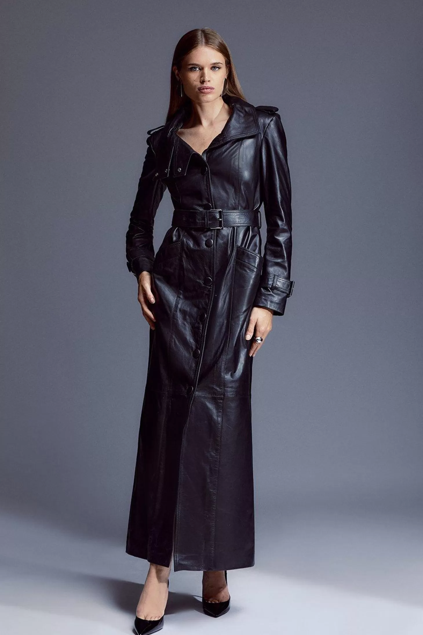 Karen Millen Leather Maxi Trench Coat