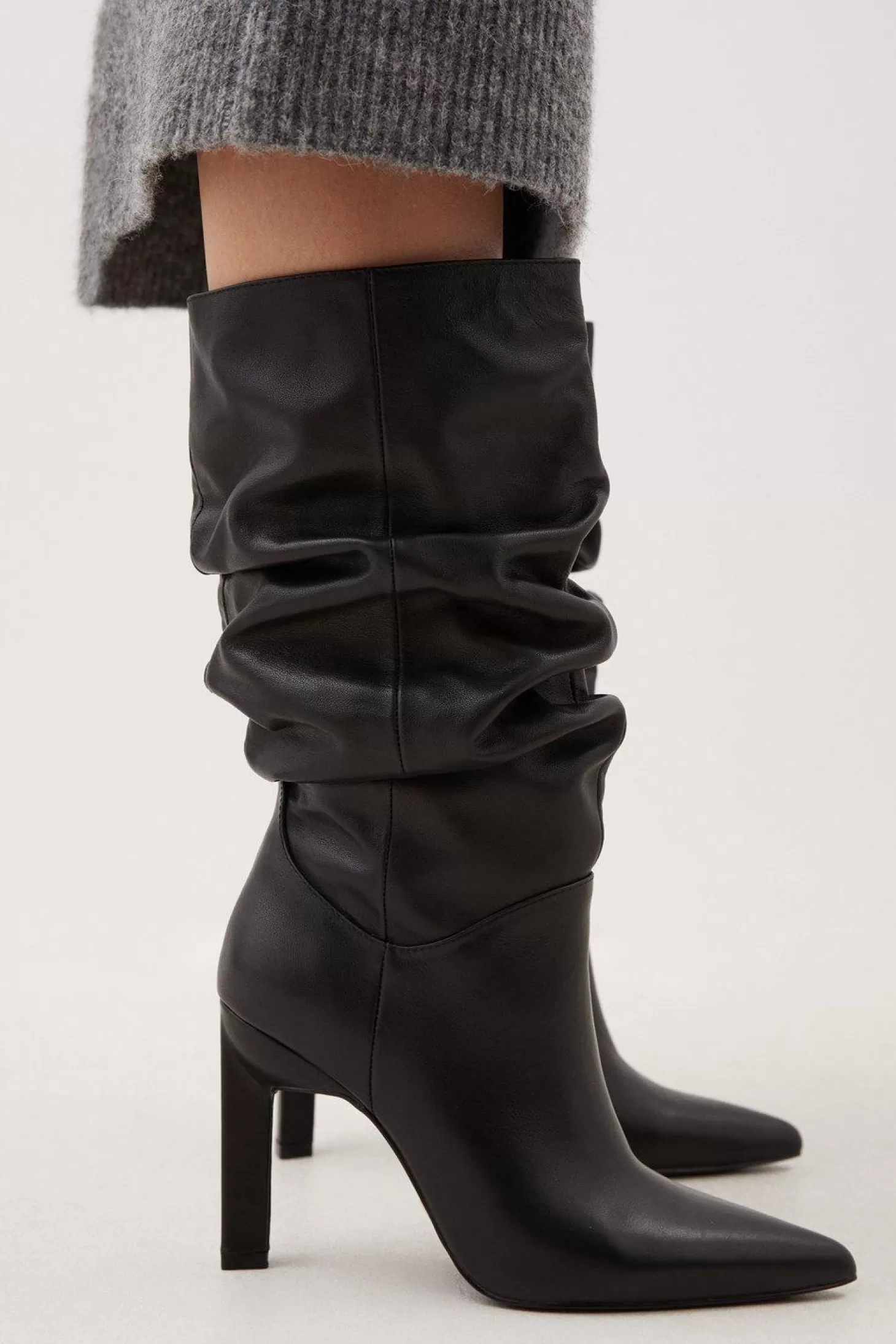 Karen Millen Leather Mid Calf Slouch Heeled Boot