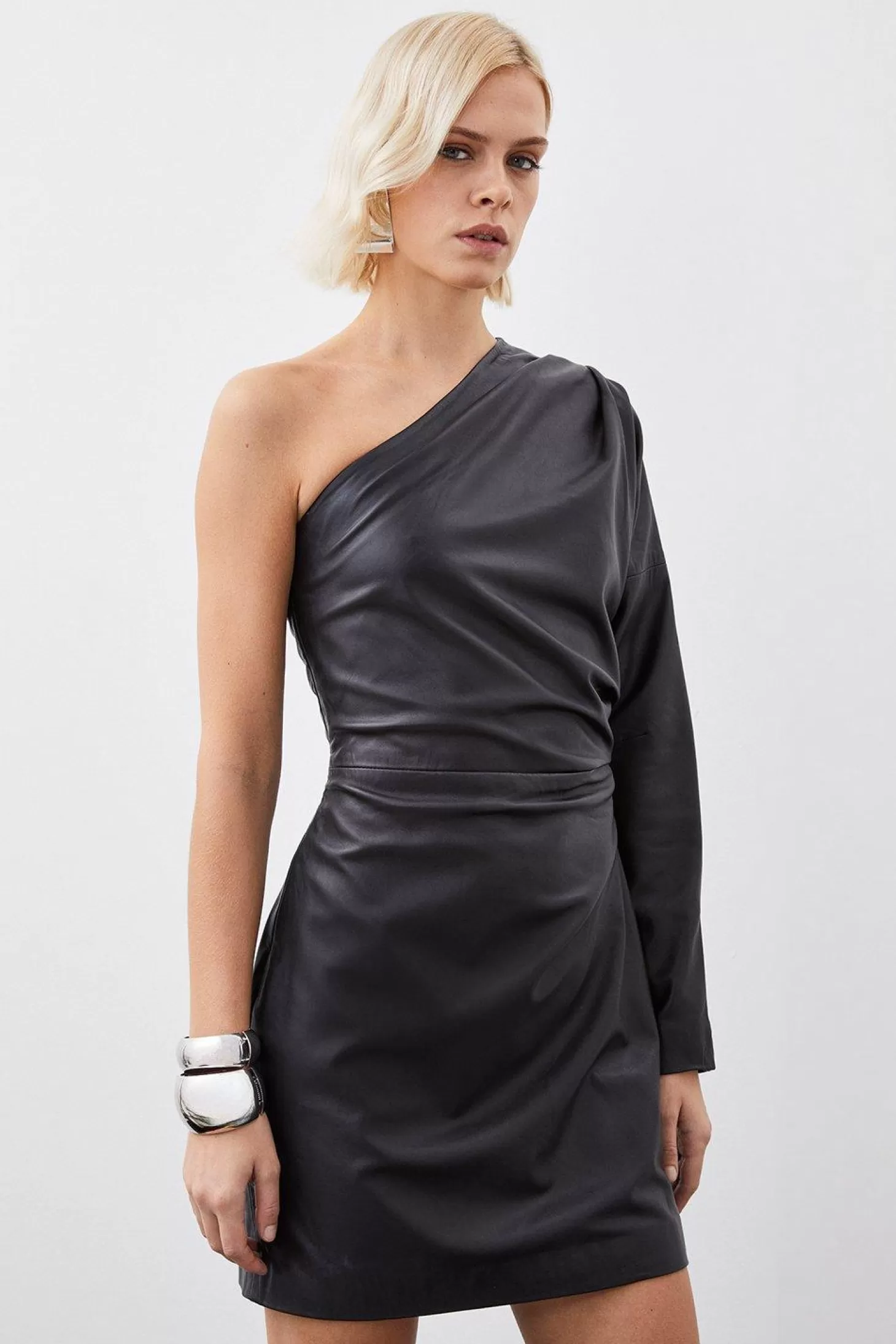 Karen Millen Leather One Shoulder Mini Dress